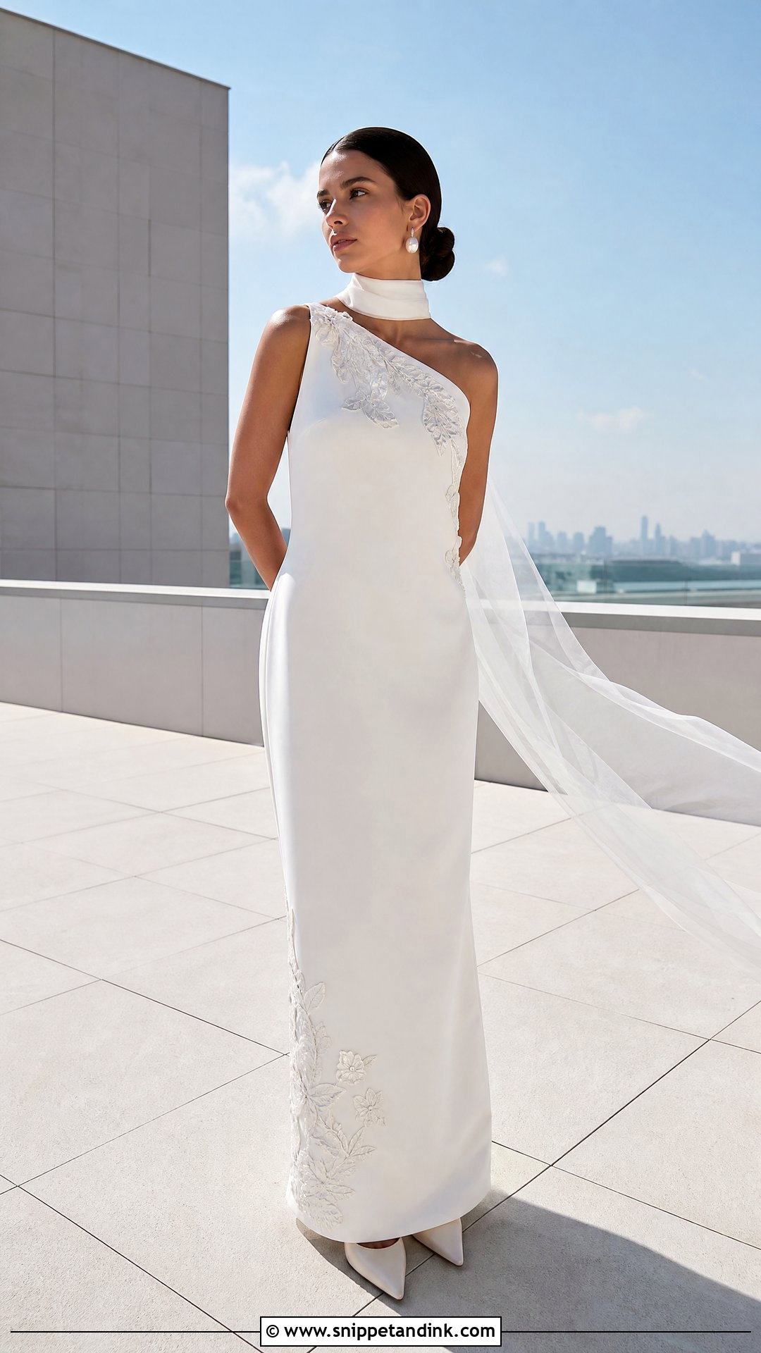 Minimalist Column Floral Embroidered Wedding Dress - Snippet and Ink - 20 Wedding Dress Floral Embroidery Ideas