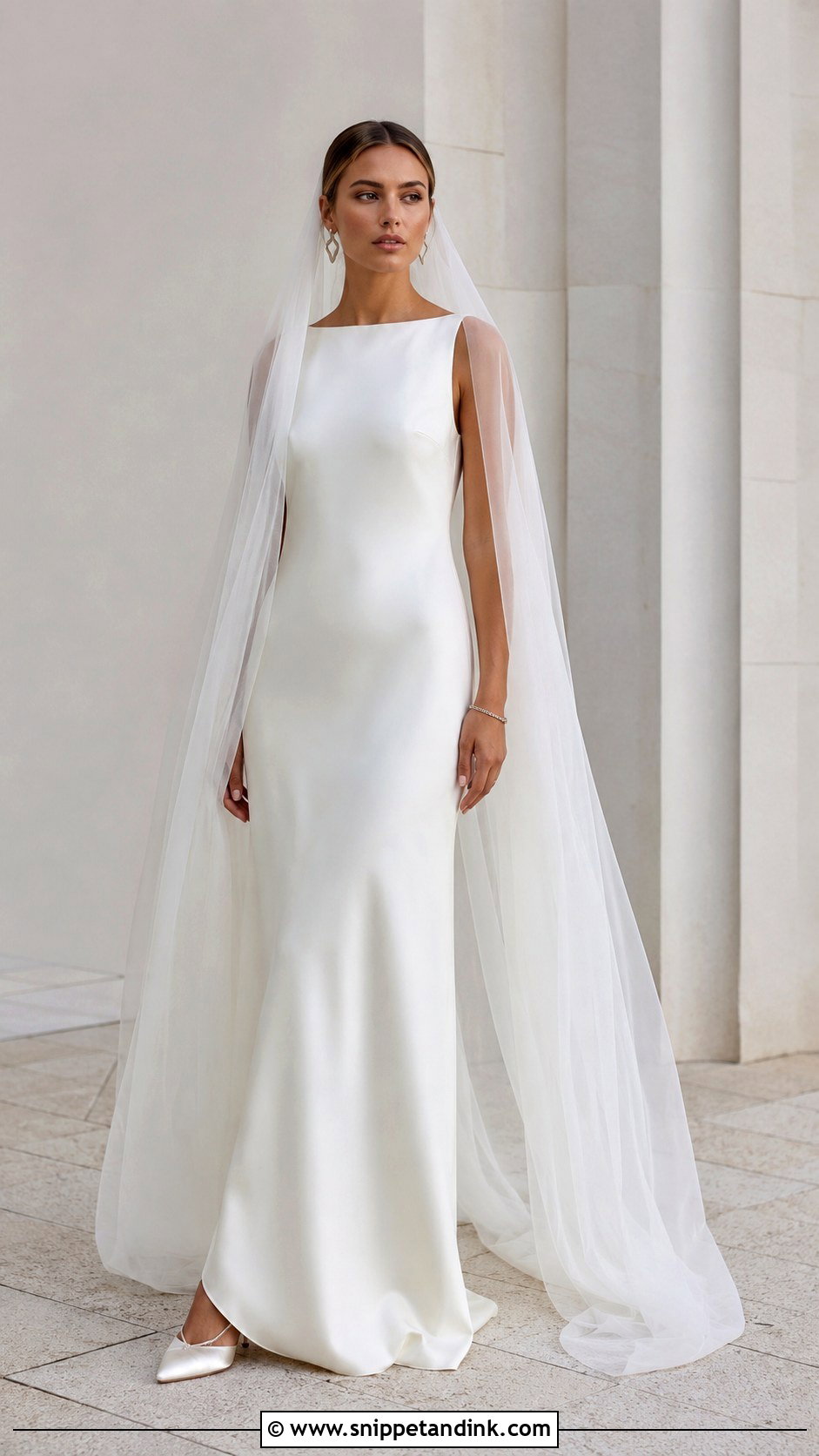 Minimalist Column Gown with Drop Veil - Snippet and Ink - 20 Gown with Veil Ideas