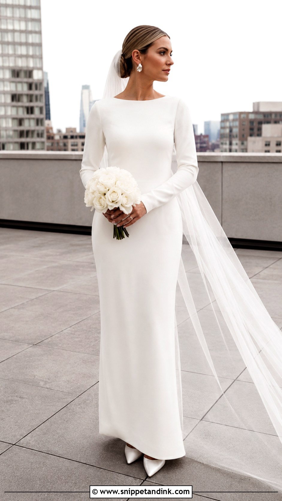 Minimalist Column Long Sleeve Bridal Gown - Snippet and Ink - 20 Long Sleeve Bridal Gown Ideas