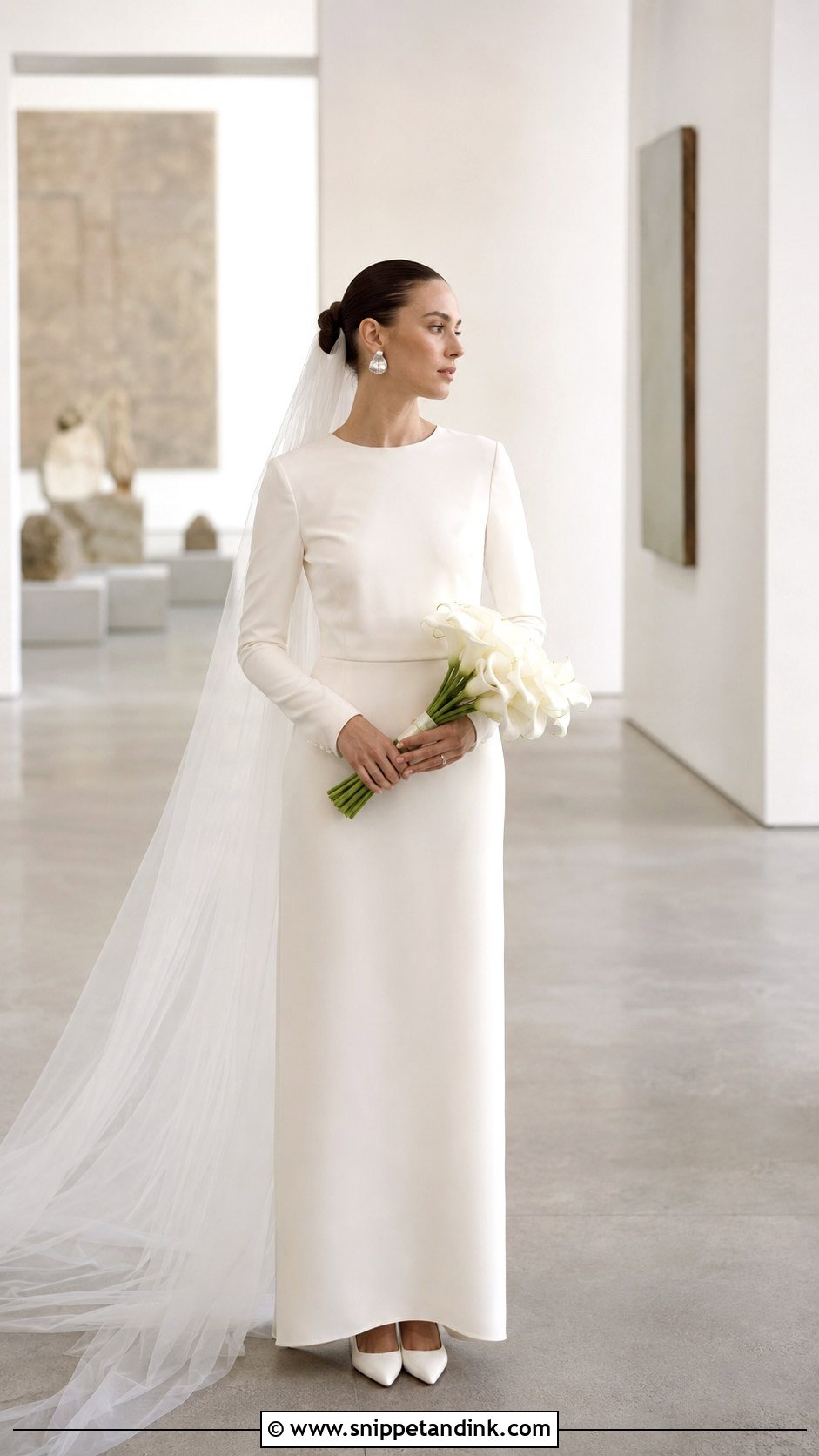 Minimalist Column Long Sleeve Wedding Dress - Snippet and Ink - 20 Bride Dress Long Sleeve Ideas