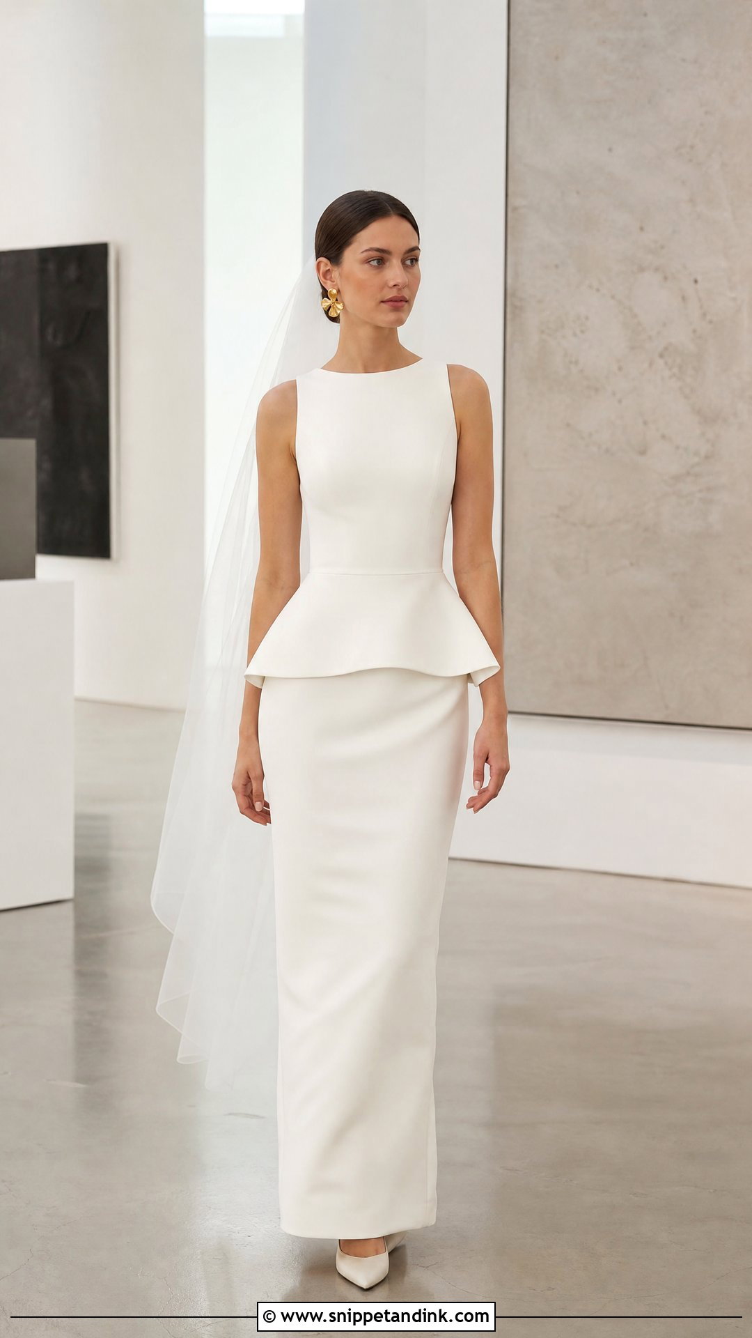 Minimalist Column Peplum Wedding Dress - Snippet and Ink - 20 Peplum Wedding Dress Ideas