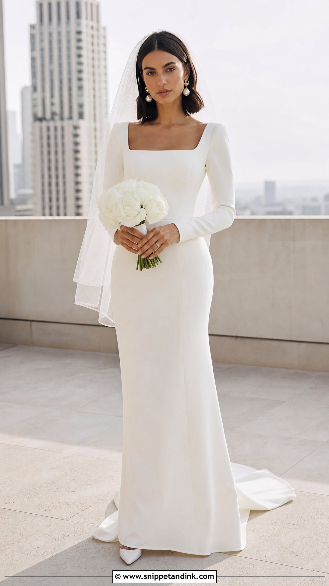 Minimalist Column Square Neck Long Sleeve Wedding Dress - Snippet and Ink - 20 Square Neck Long Sleeve Wedding Dress Ideas