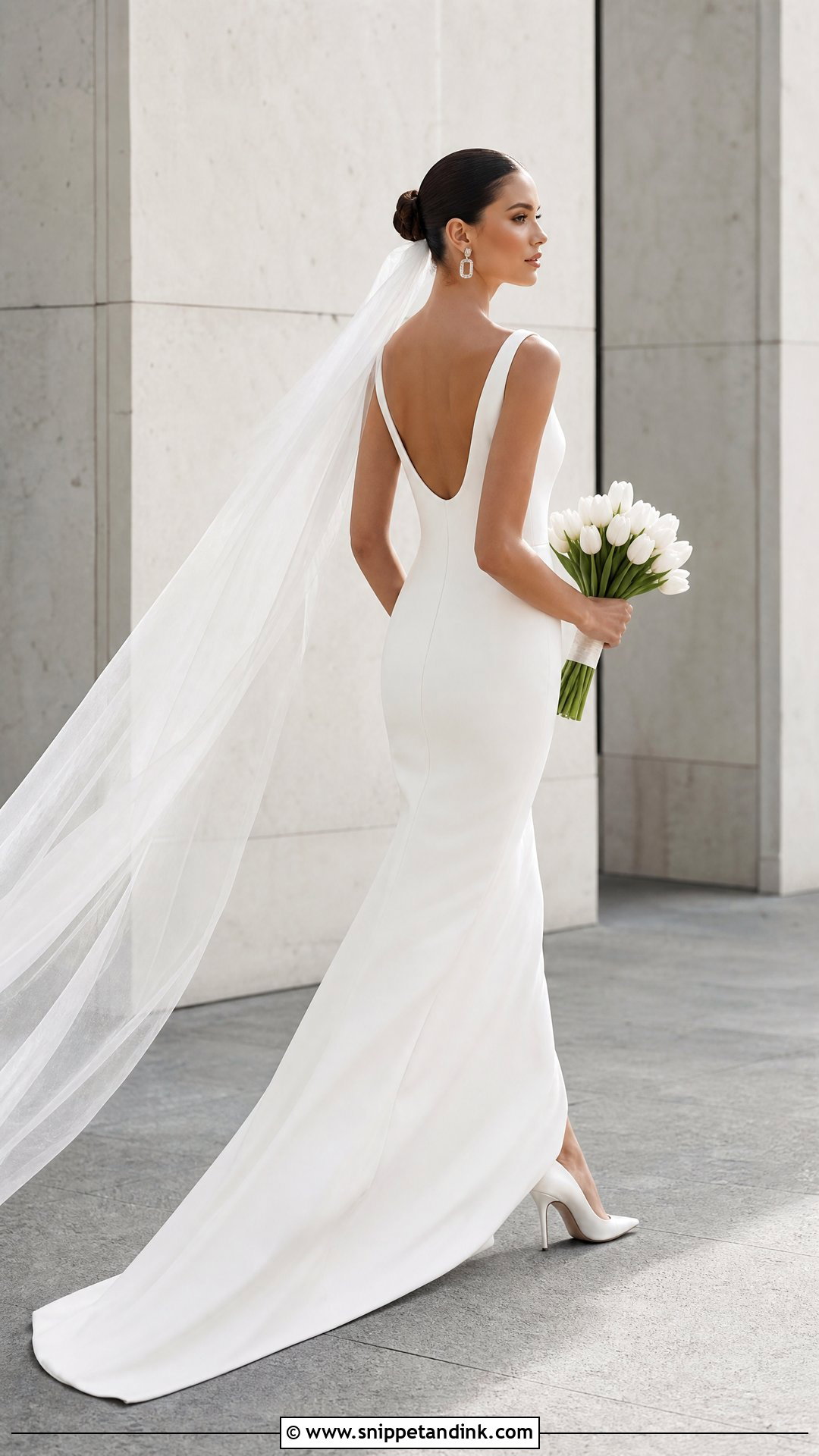 Minimalist Column Sweep Train Wedding Dress - Snippet and Ink - 20 Sweep Train Wedding Dress Ideas