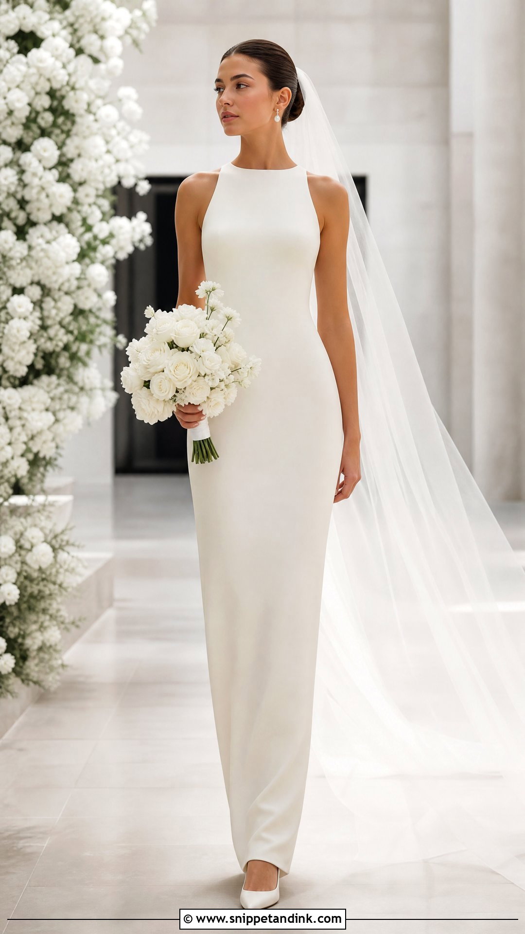 Minimalist Column Wedding Dress Outfit - Snippet and Ink - 20 Outfit for Bride Ideas