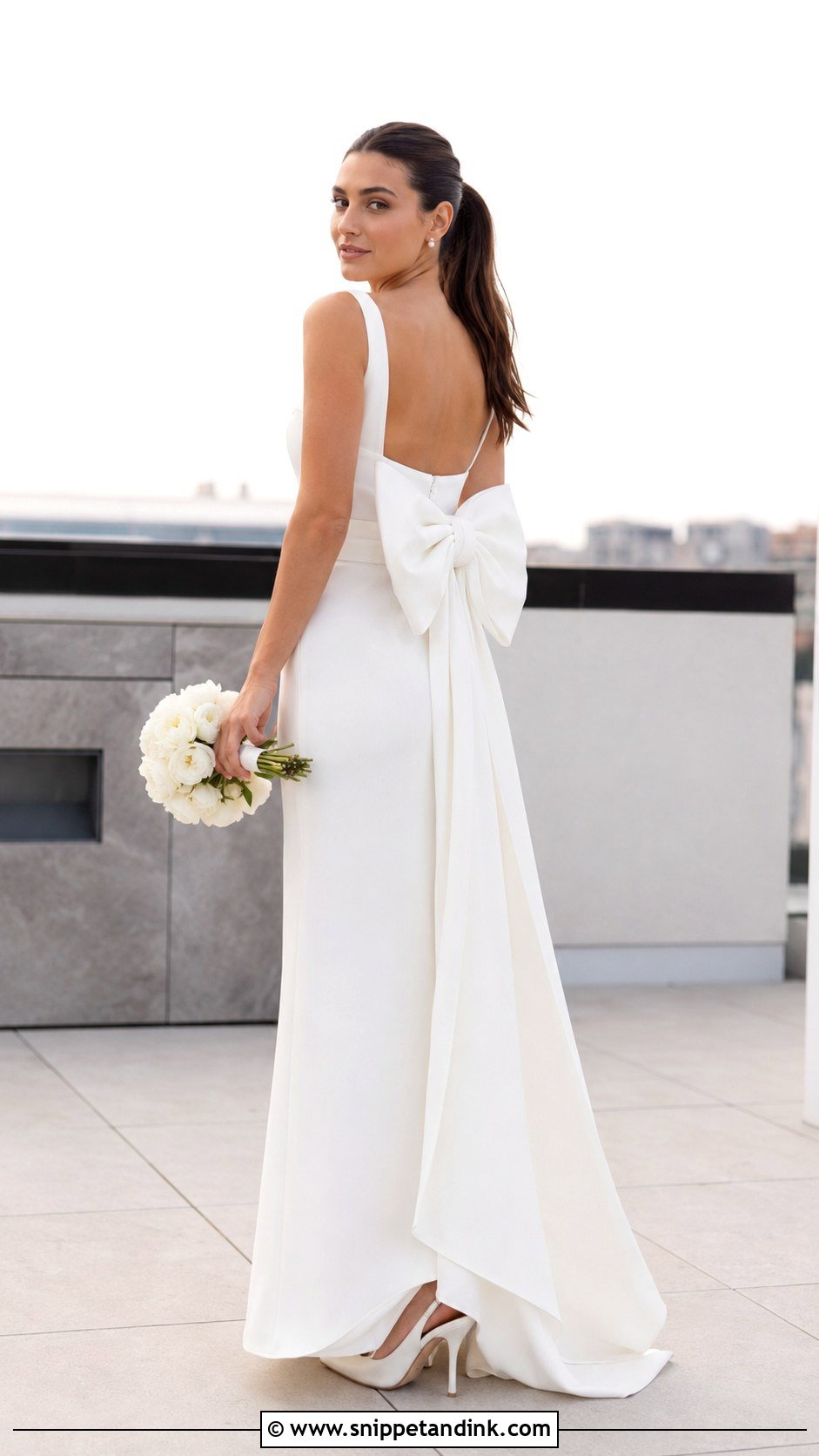 Minimalist Column Wedding Dress With Bow - Snippet and Ink - 20 Big Bow Wedding Dress Ideas