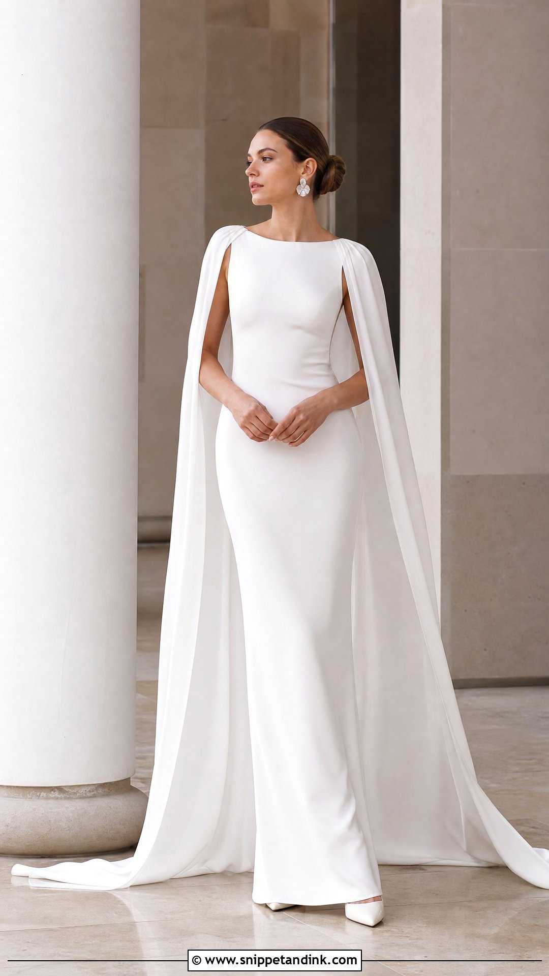 Minimalist Column Wedding Dress With Detachable Watteau Train - Snippet and Ink - 20 Wedding Dress with Detachable Train Ideas