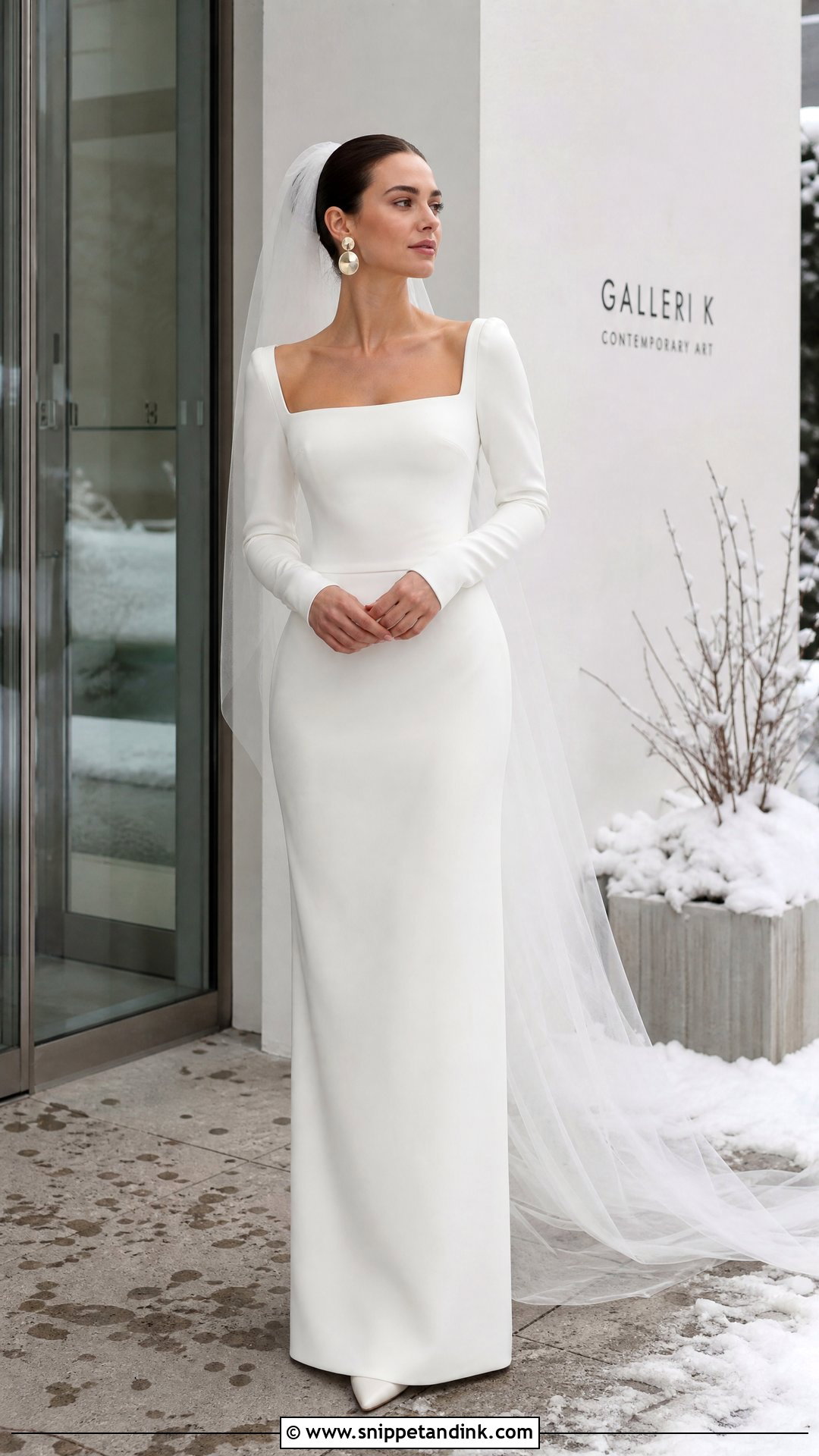 Minimalist Column Winter Wedding Dress With Sleeves - Snippet and Ink - 20 Winter Wedding Dress with Sleeves