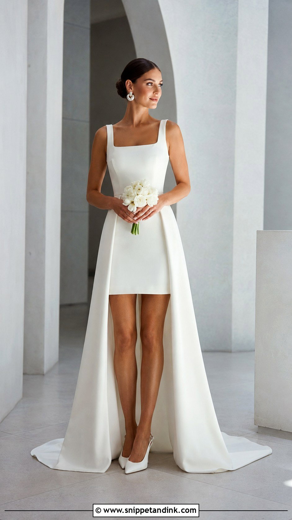Minimalist Convertible Wedding Dress With Column Overskirt - Snippet and Ink - 20 Convertible Wedding Dress Long to Short Ideas