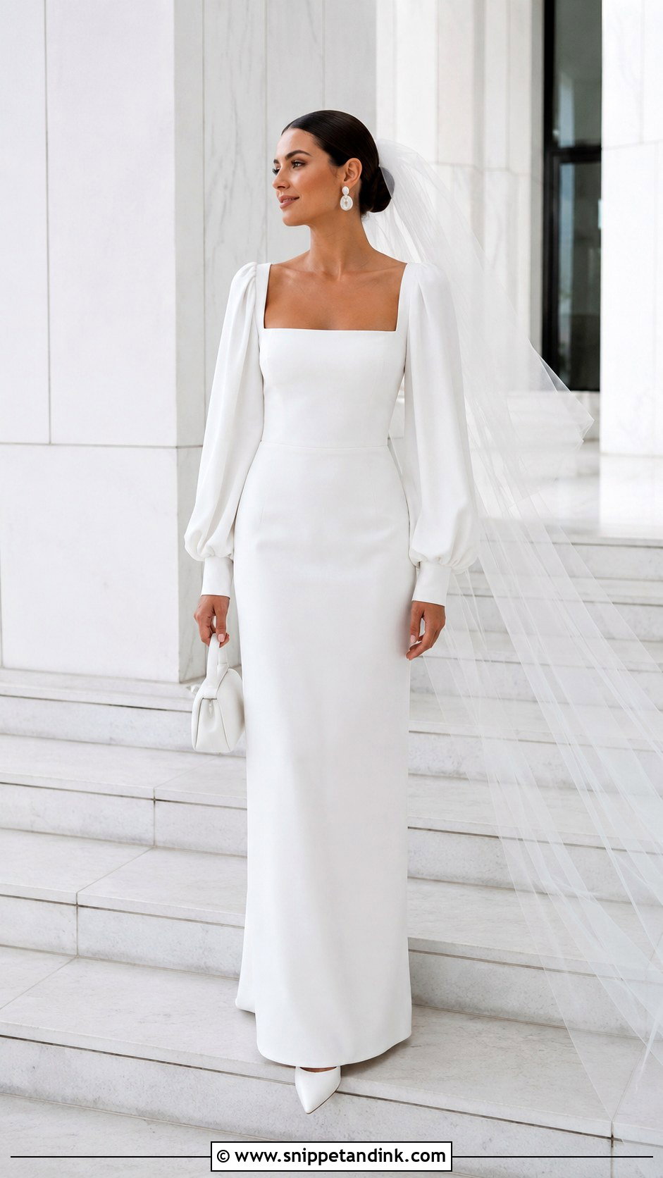 Minimalist Crepe Balloon Sleeve Wedding Dress - Snippet and Ink - 20 Balloon Sleeve Wedding Dress Ideas
