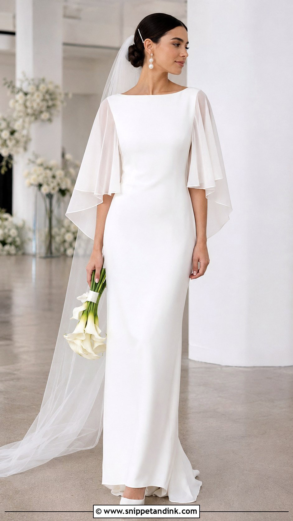 Minimalist Crepe Butterfly Sleeve Wedding Dress - Snippet and Ink - 20 Butterfly Sleeve Wedding Dress Ideas