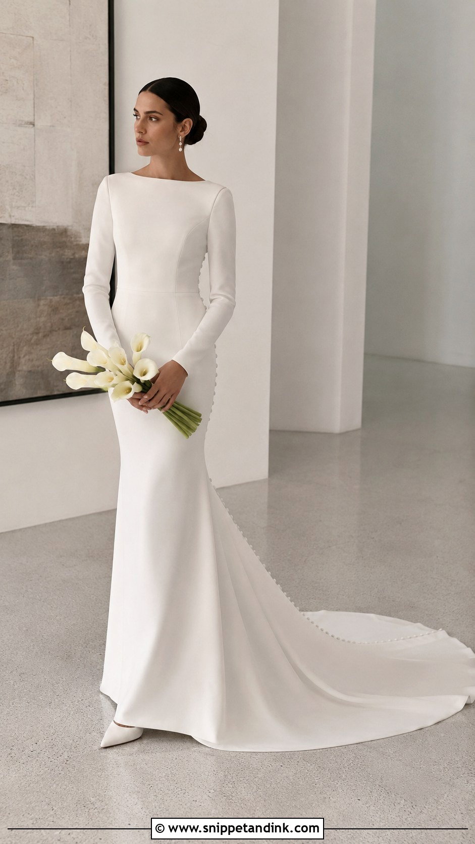 Minimalist Crepe Cathedral Train Wedding Dress - Snippet and Ink - 20 Cathedral Train Wedding Dress Ideas