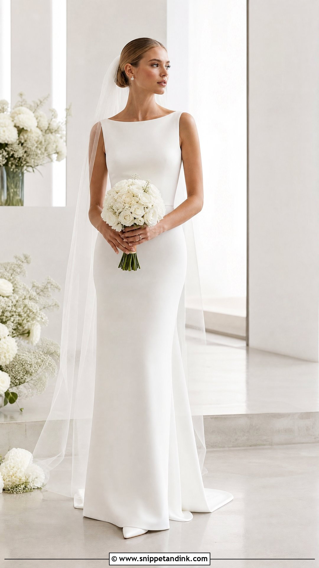 Minimalist Crepe Column Bridal Gown - Snippet and Ink - 20 Simple Bridal Outfit Ideas