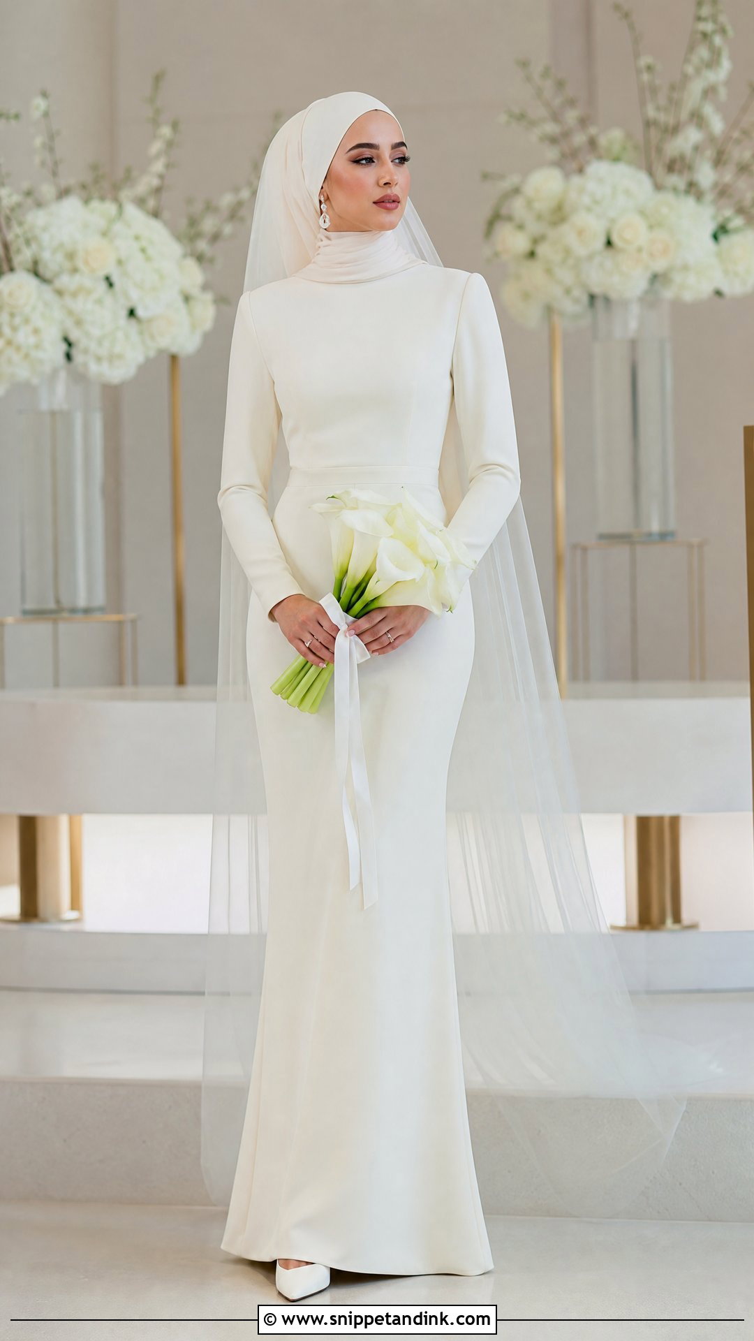 Minimalist Crepe Column Hijab Bridal Dress - Snippet and Ink - 20 Hijab Bridal Dress Ideas