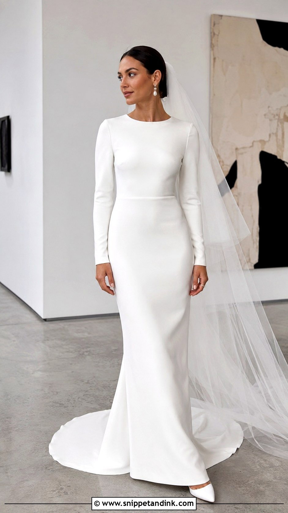 Minimalist Crepe Column Wedding Dress - Snippet and Ink - 20 Full Coverage Wedding Dress Ideas