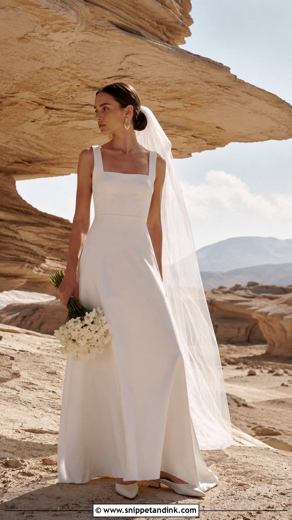 Minimalist Crepe Desert Wedding Dress - Snippet and Ink - 20 Desert Wedding Dress Ideas