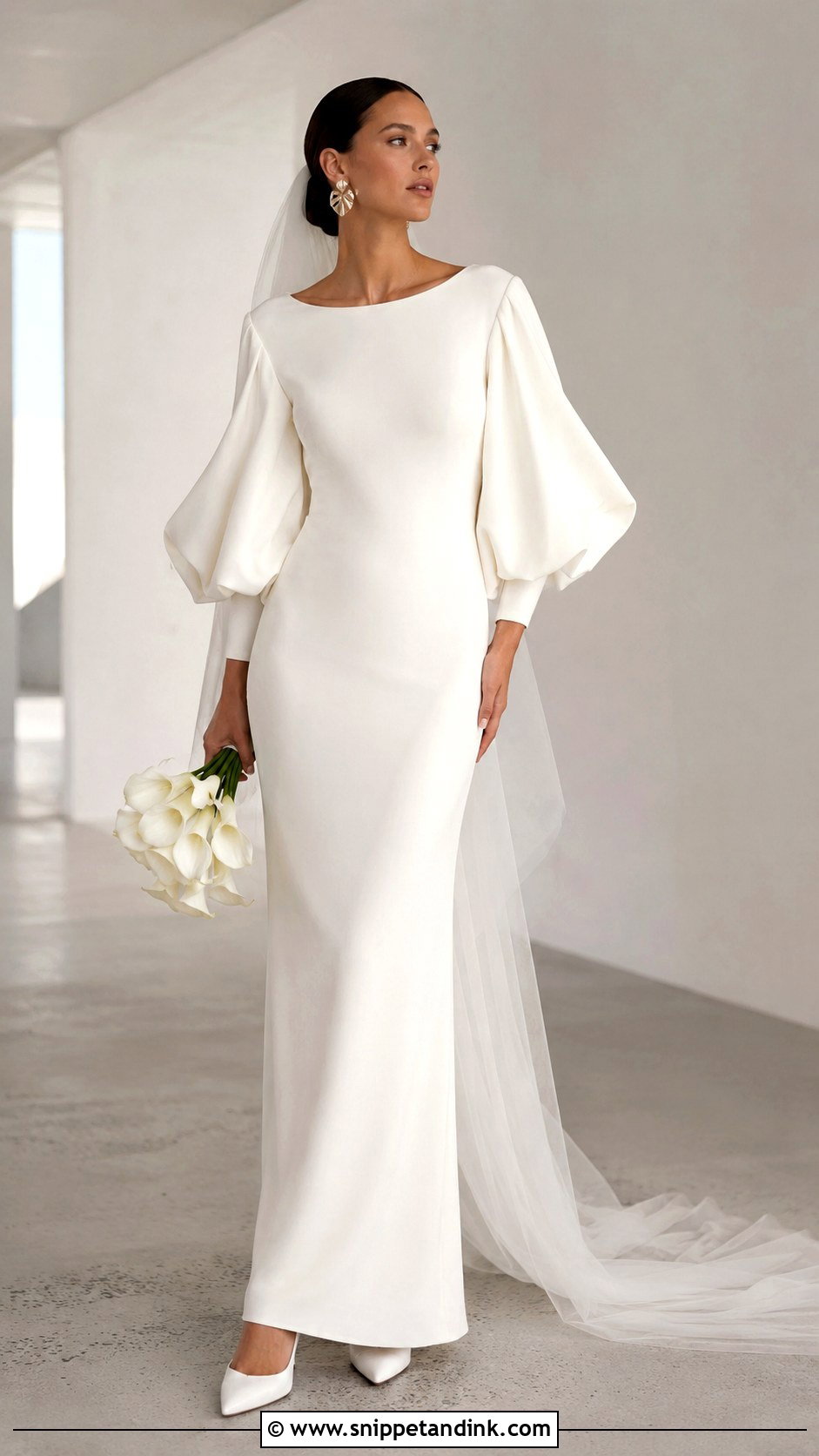 Minimalist Crepe Gown With Big Sleeves - Snippet and Ink - 20 Big Sleeve Wedding Dress Ideas
