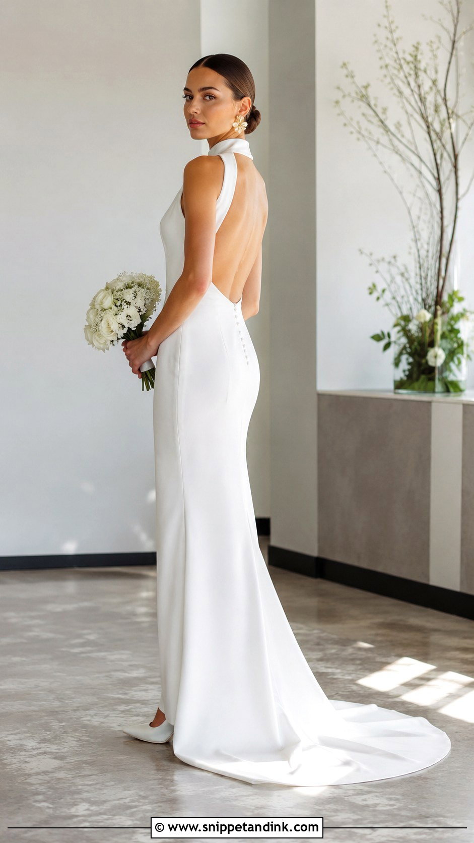Minimalist Crepe High Neck Wedding Gown - Snippet and Ink - 20 High Neck Wedding Gown Ideas
