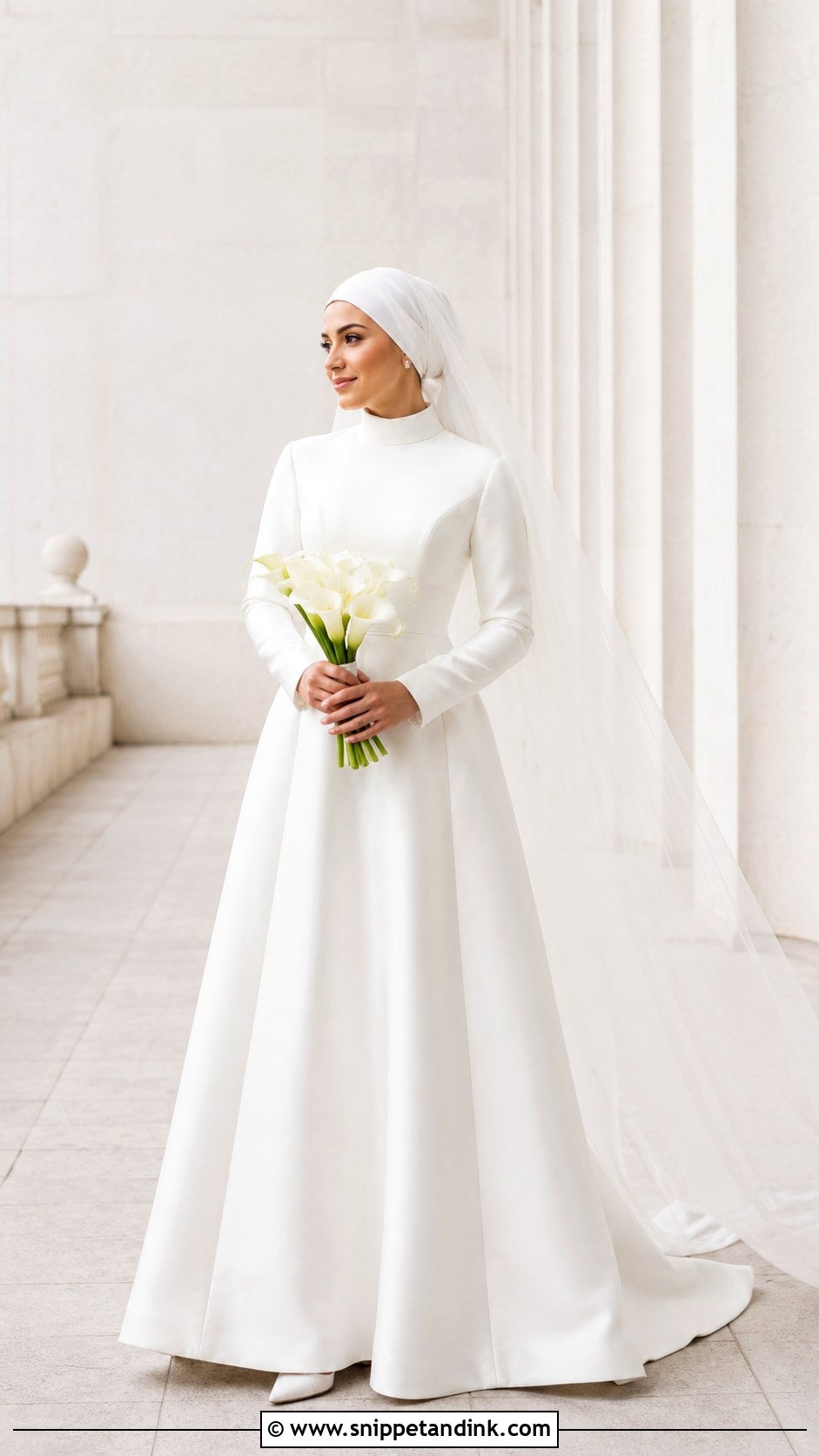 Minimalist Crepe Hijabi Bride Dress - Snippet and Ink - 20 Hijabi Bride Dress Ideas