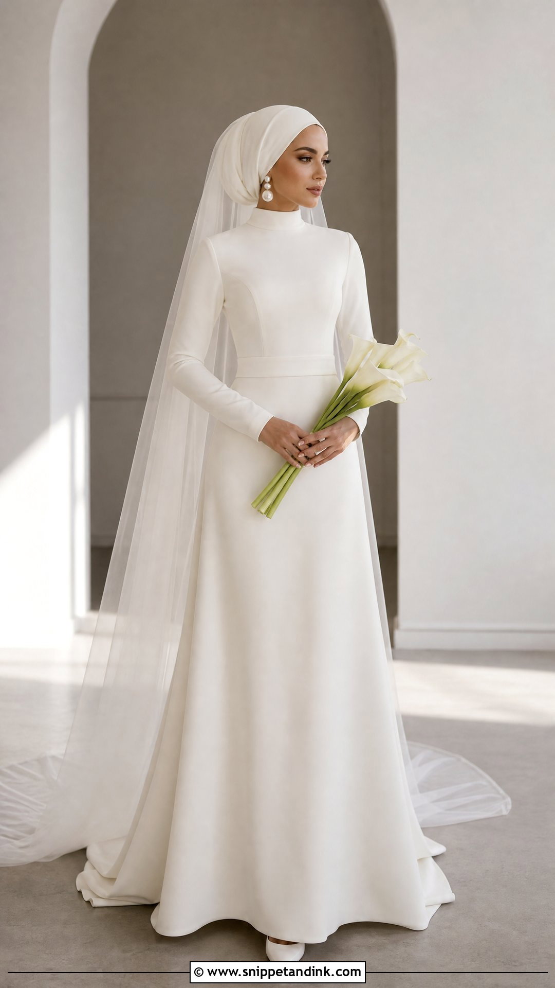 Minimalist Crepe Hijabi Wedding Gown - Snippet and Ink - 20 Hijabi Wedding Dress Gowns