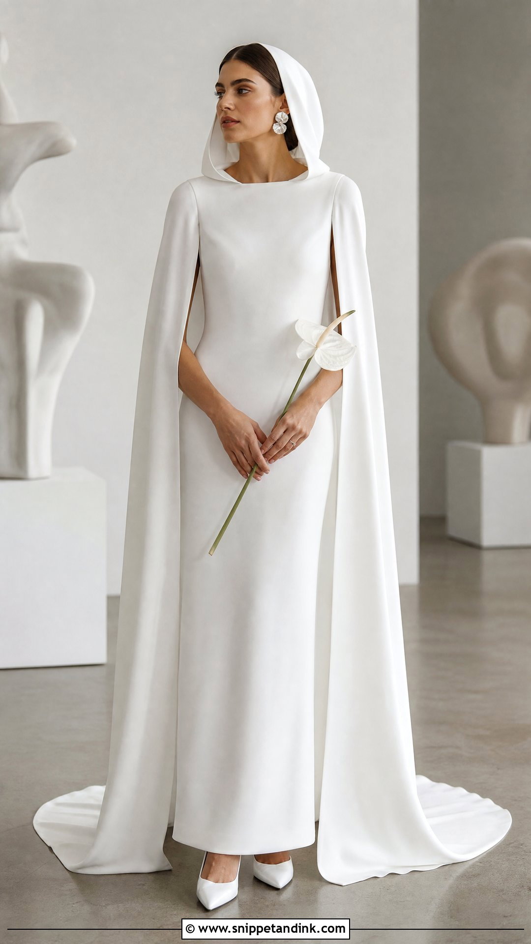 Minimalist Crepe Hooded Wedding Dress - Snippet and Ink - 20 Hooded Wedding Dress Ideas