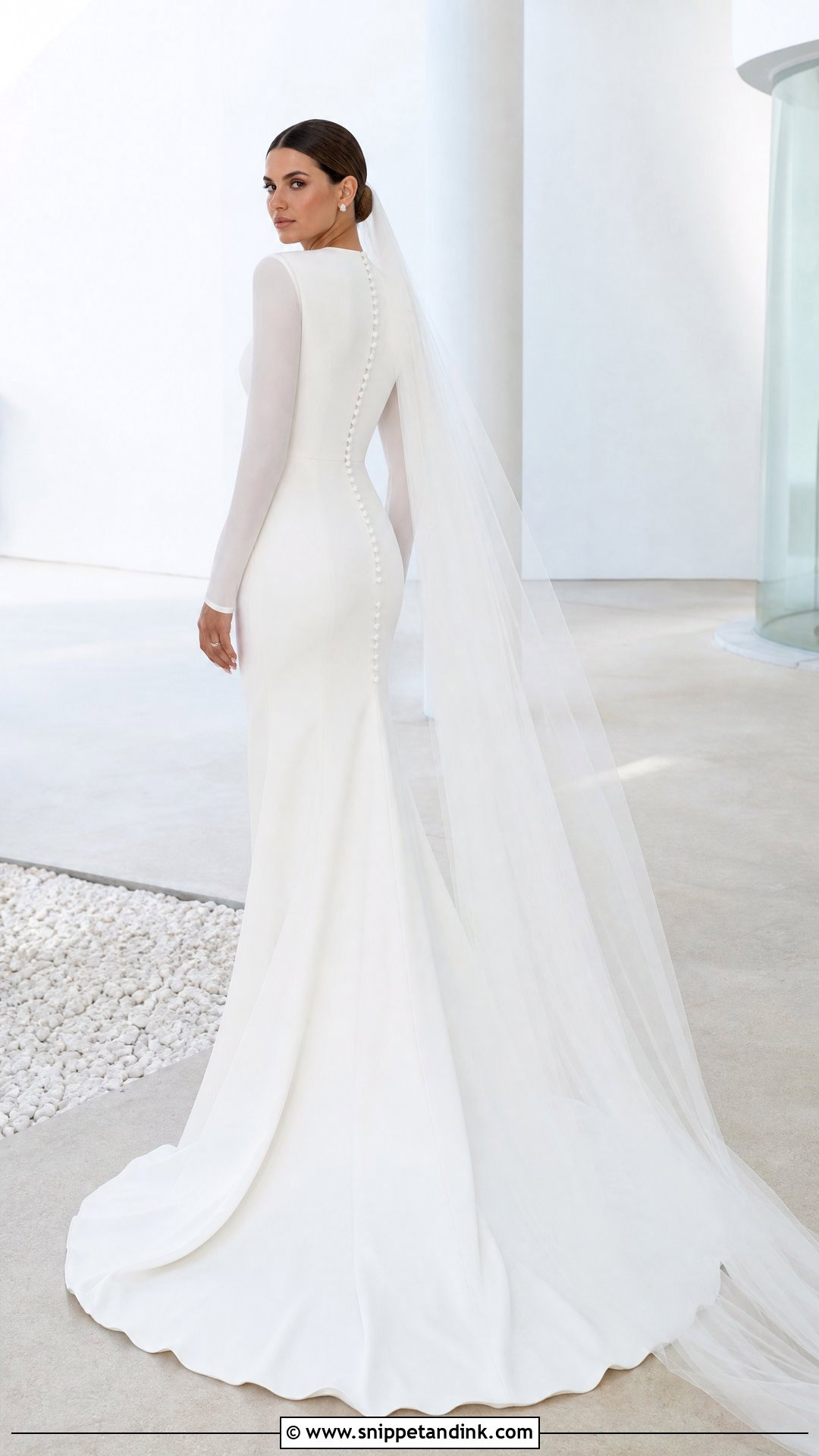 Minimalist Crepe Illusion Sleeve Wedding Dress - Snippet and Ink - 20 Illusion Sleeve Wedding Dress Ideas