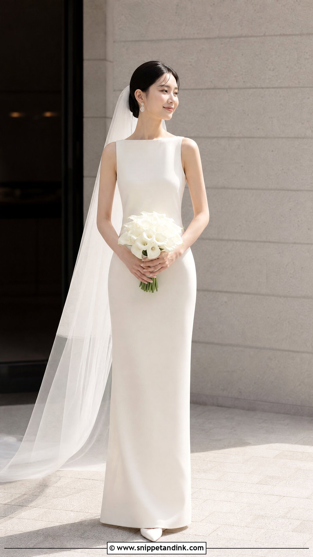 Minimalist Crepe Kdrama Wedding Dress - Snippet and Ink - 20 Kdrama Wedding Dress Ideas