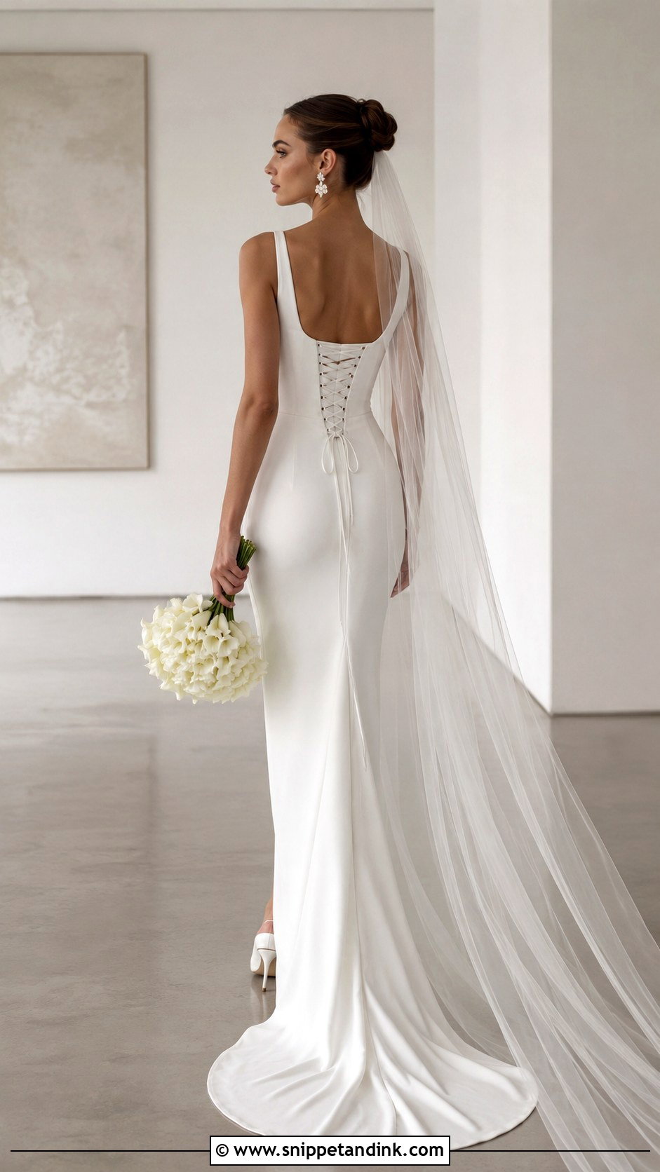 Minimalist Crepe Lace Up Back Wedding Dress - Snippet and Ink - 20 Lace Up Back Wedding Dress Ideas