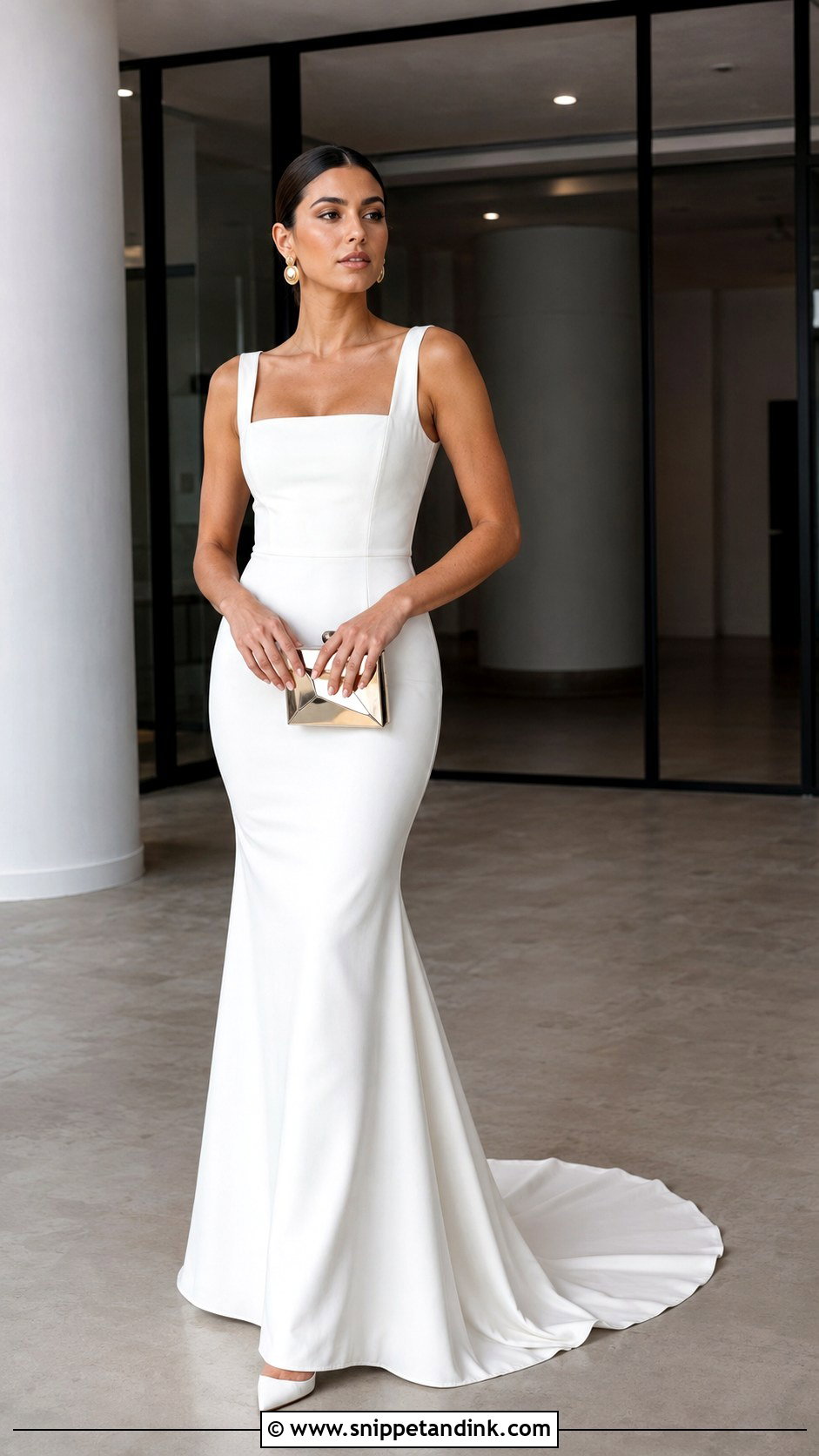 Minimalist Crepe Long Trail Gown - Snippet and Ink - 20 Long Trail Gown Ideas