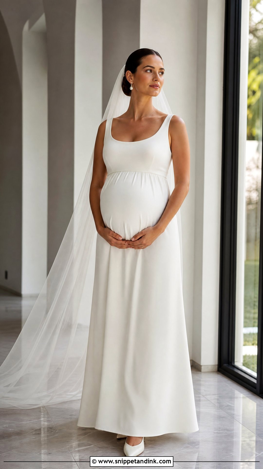 Minimalist Crepe Maternity Bridal Gown - Snippet and Ink - 25 Maternity Bridal Gowns