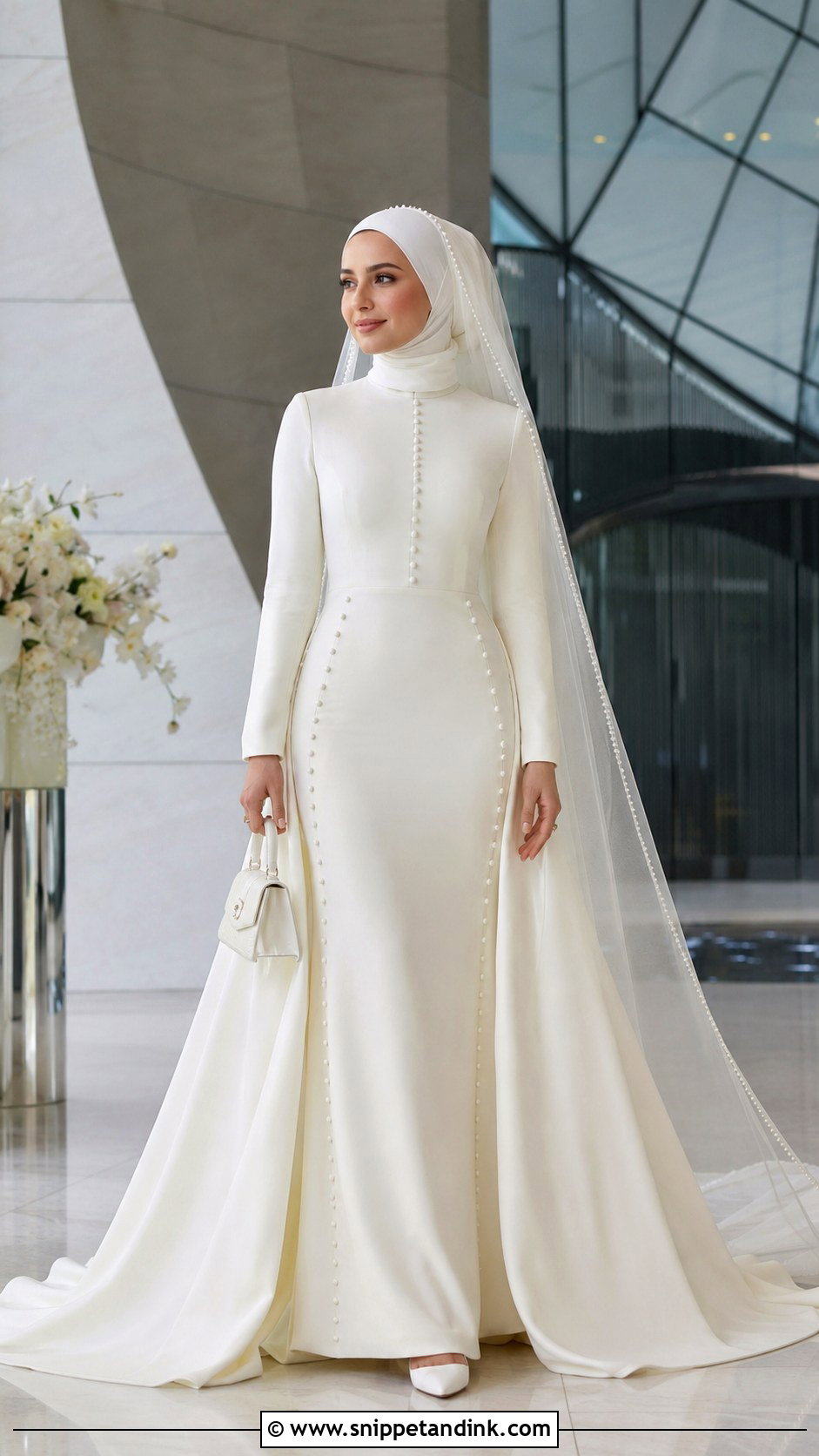 Minimalist Crepe Muslim Bridal Dress - Snippet and Ink - 20 Bridal Muslim Dresses