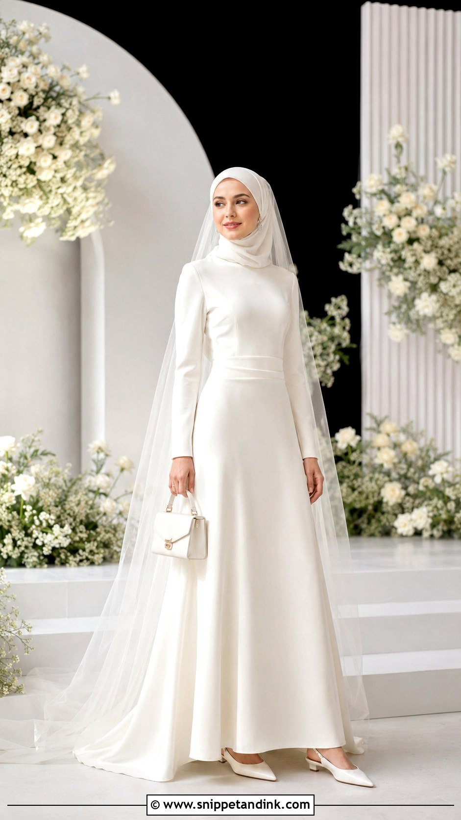 Minimalist Crepe Muslimah Wedding Dress - Snippet and Ink - 20 Simple Muslimah Wedding Dress Ideas
