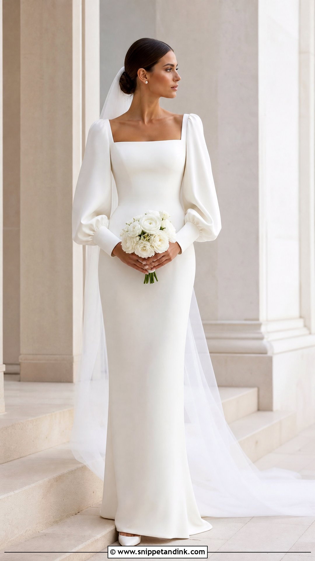 Minimalist Crepe Poofy Sleeve Wedding Dress - Snippet and Ink - 20 Poofy Sleeve Wedding Dress Ideas