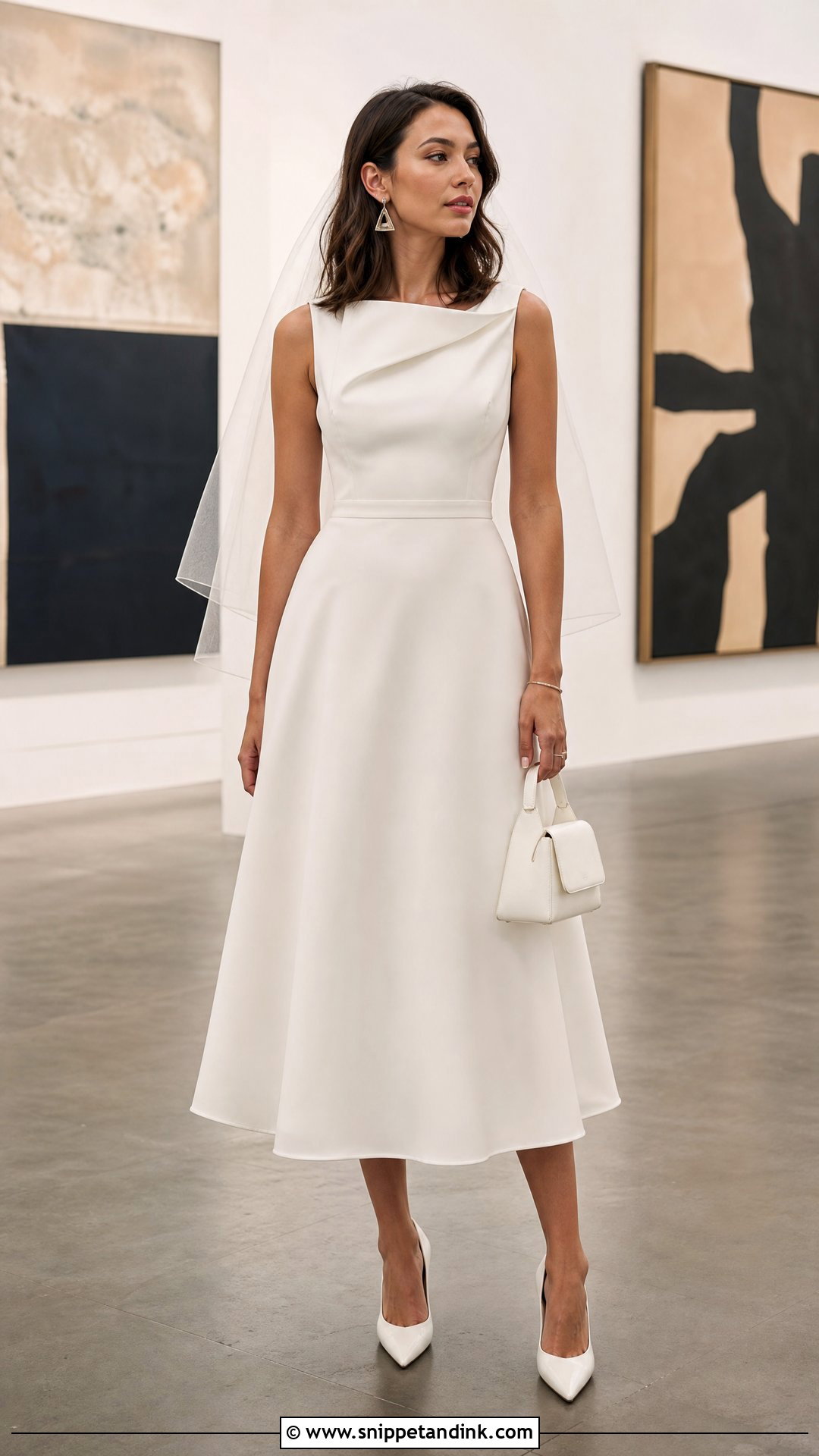 Minimalist Crepe Tea Length Bridal Dress - Snippet and Ink - 20 Tea Length Bridal Dresses