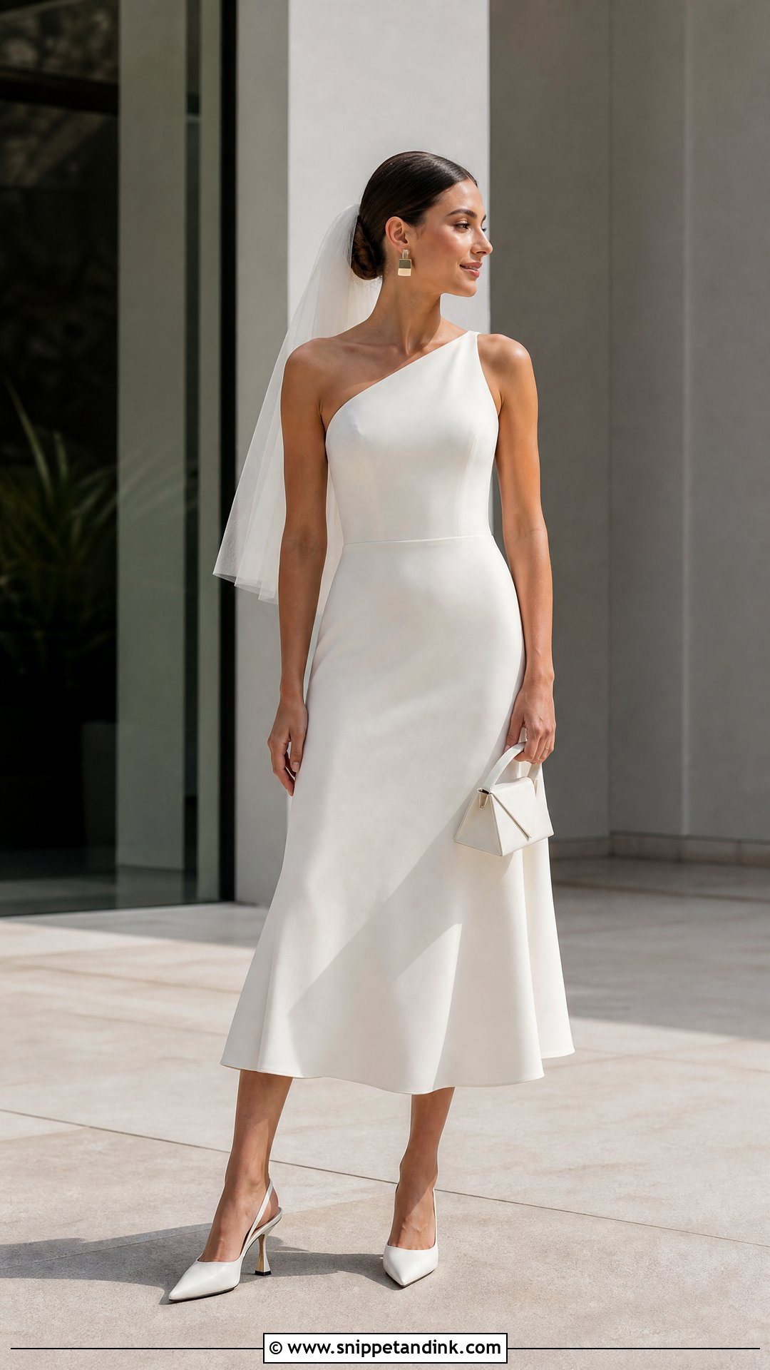 Minimalist Crepe Tea Length Wedding Dress - Snippet and Ink - 20 Tea Length Wedding Ideas