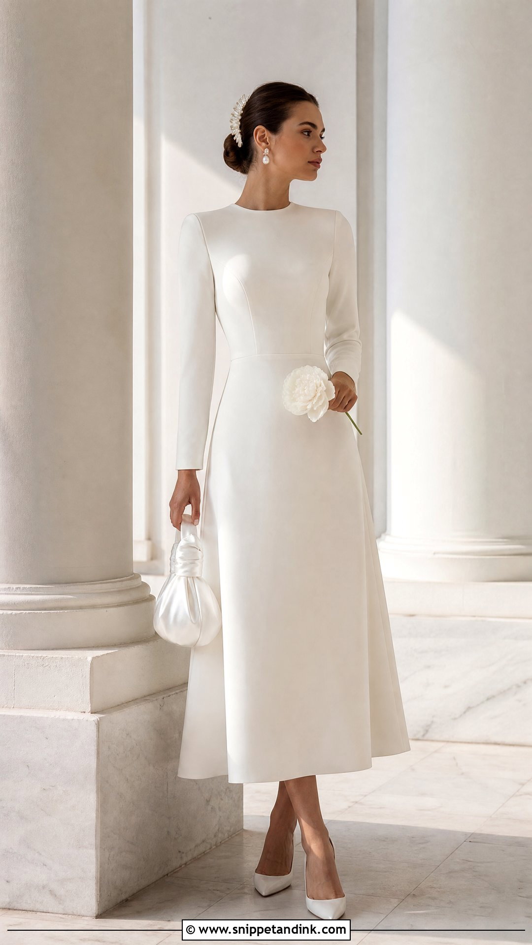Minimalist Crepe Tea Length Wedding Dress - Snippet and Ink - 20 Tea Length Wedding Dress with Sleeves