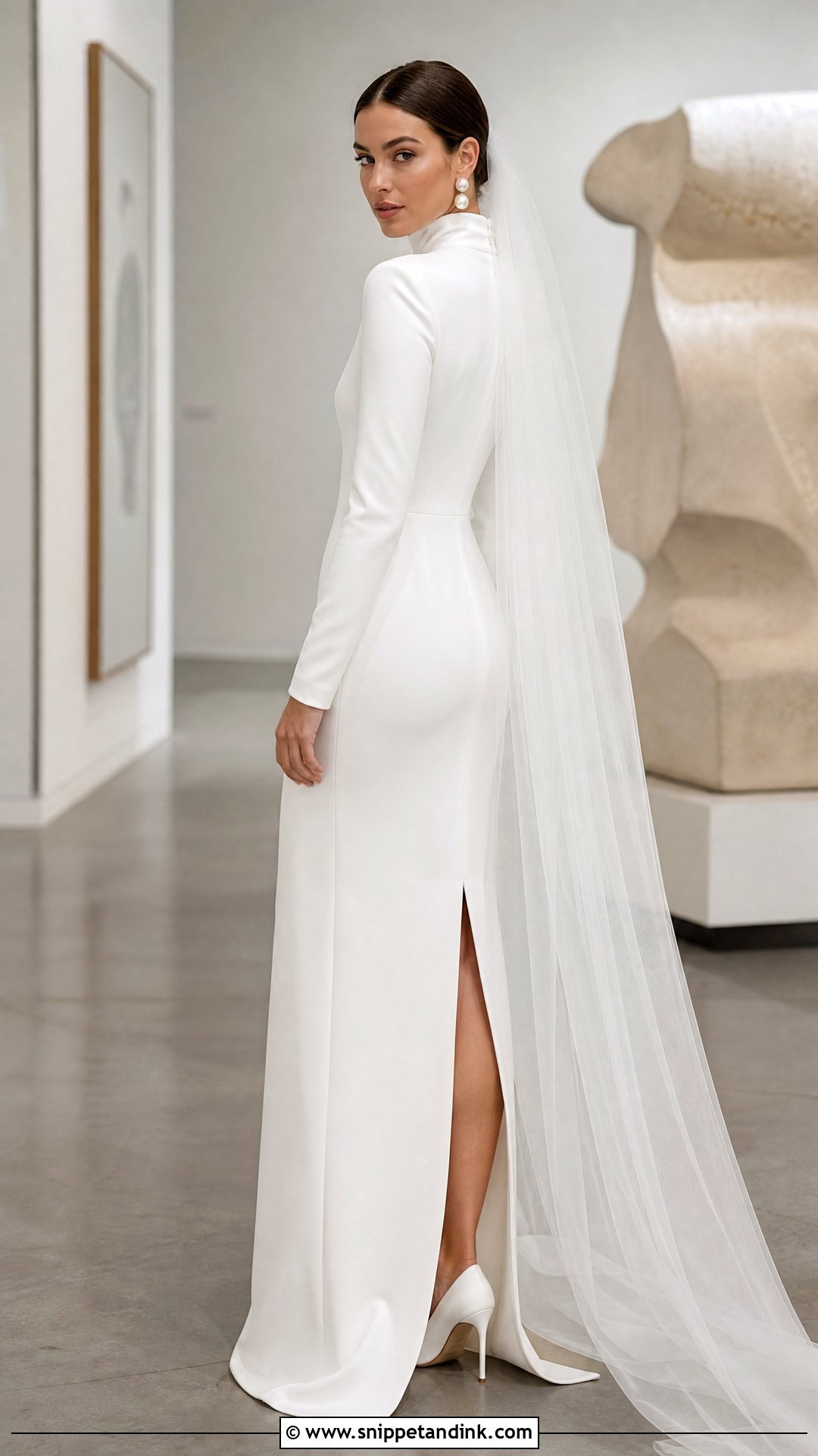 Minimalist Crepe Turtle Neck Wedding Gown - Snippet and Ink - 20 Turtle Neck Wedding Gown Ideas