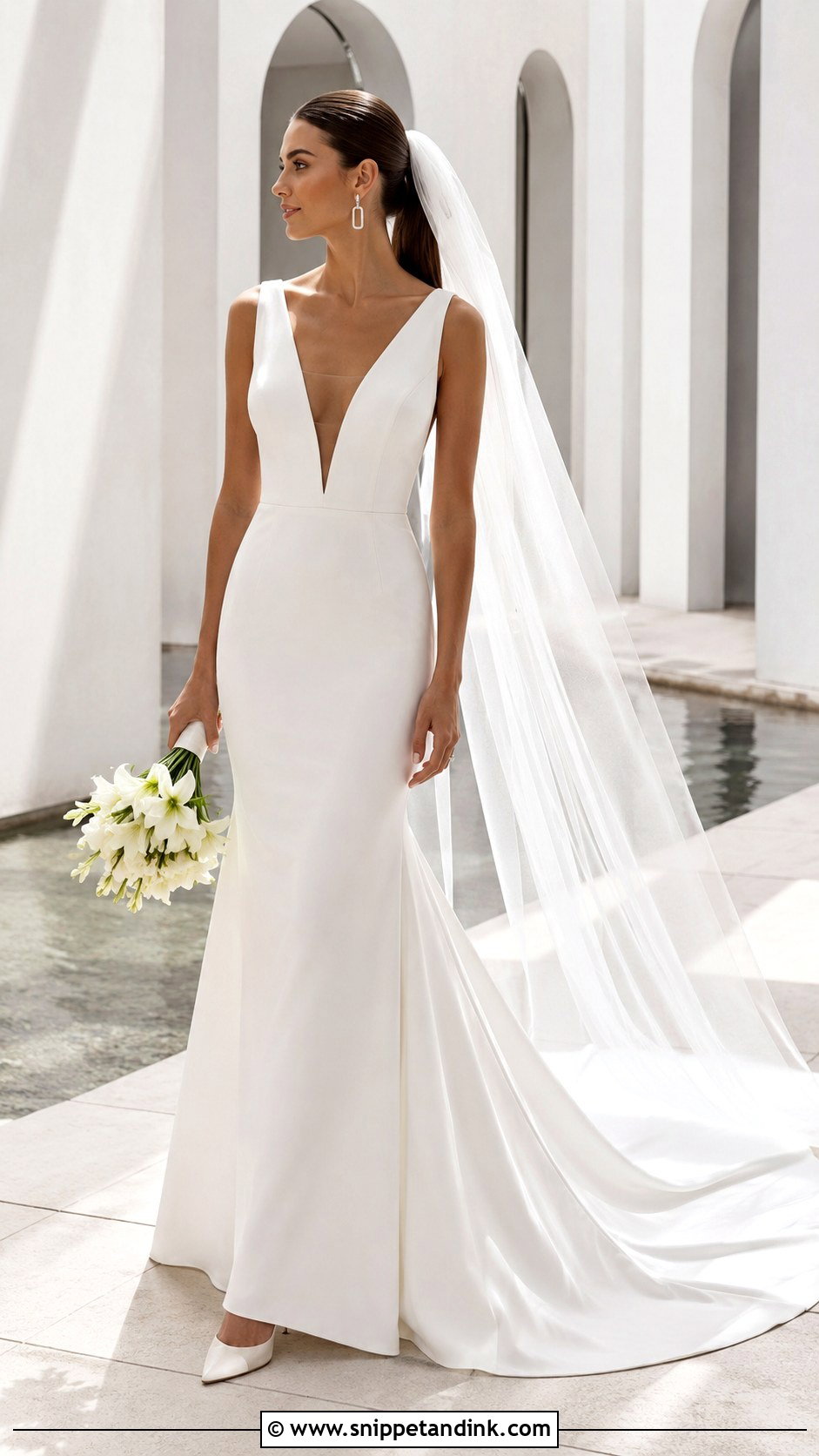 Minimalist Crepe V Cut Wedding Dress - Snippet and Ink - 20 V Cut Wedding Dress Ideas