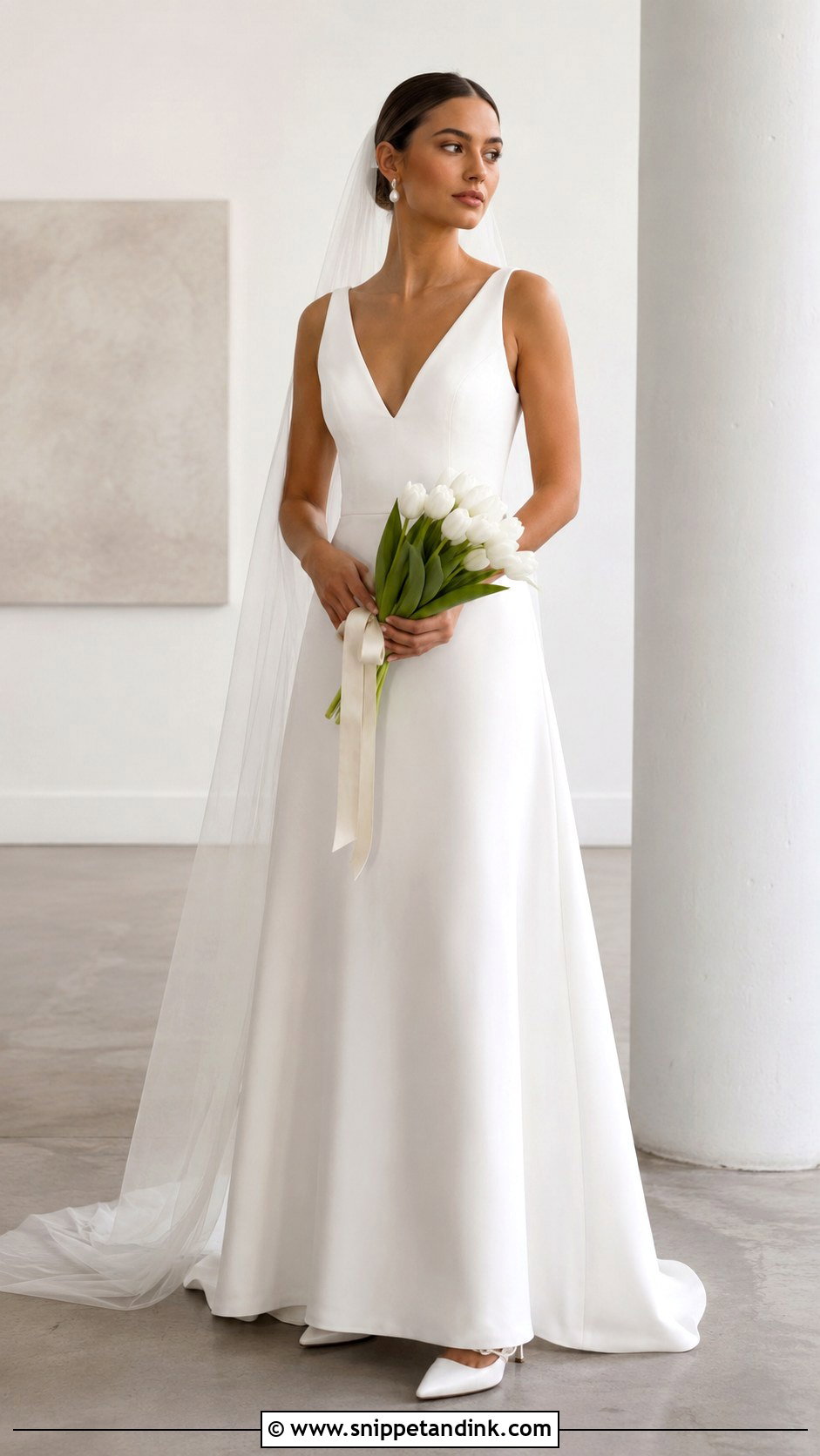 Minimalist Crepe V Neck A Line Wedding Dress - Snippet and Ink - 20 V Neck a Line Wedding Dress Ideas