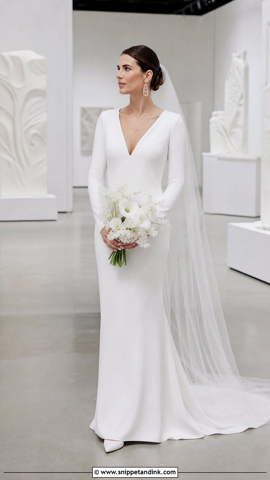 Minimalist Crepe V Neck Wedding Dress - Snippet and Ink - 20 V Neck Wedding Dress with Sleeves