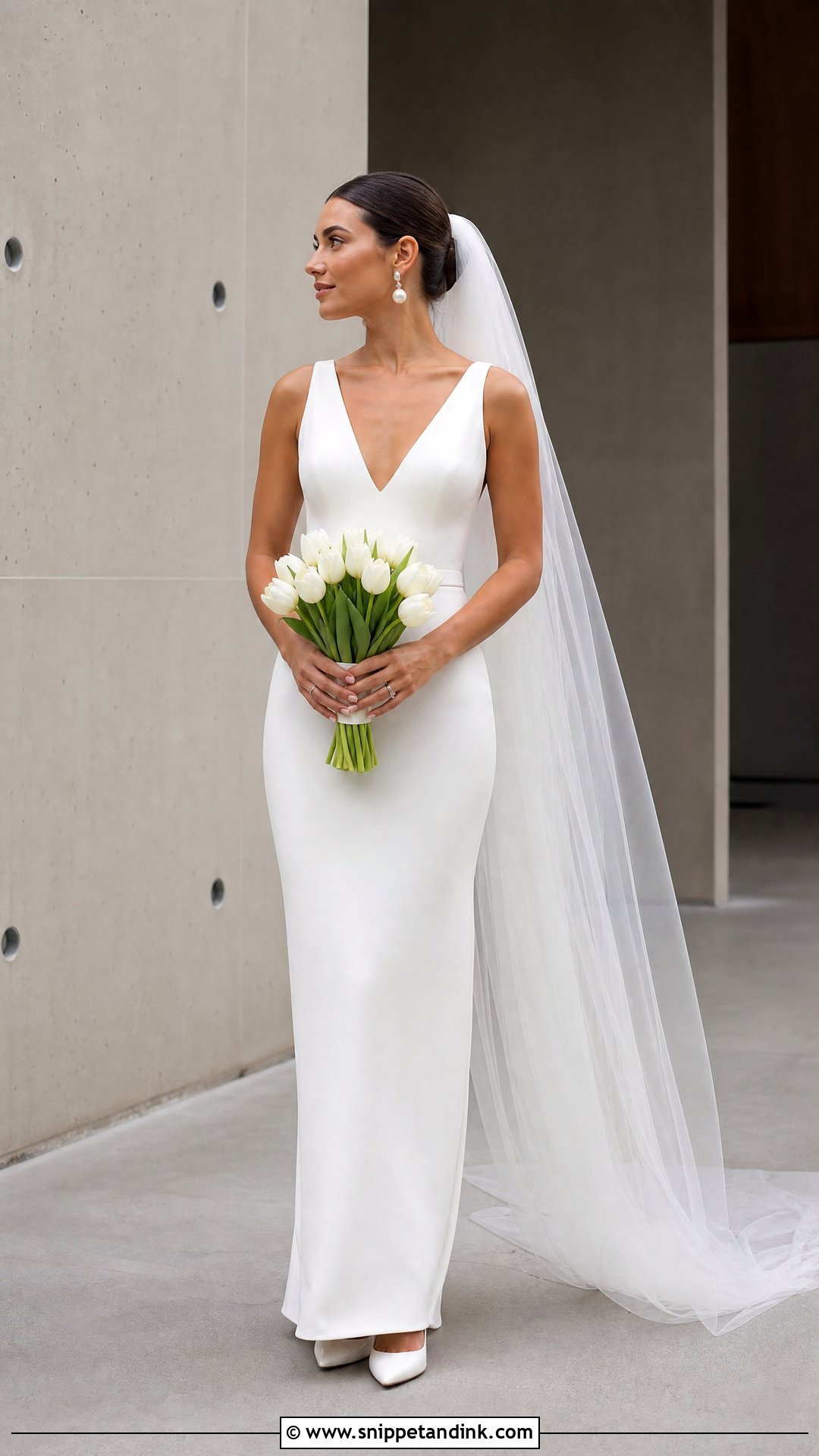 Minimalist Crepe V Neck Wedding Gown - Snippet and Ink - 20 V Neck Wedding Gown Ideas