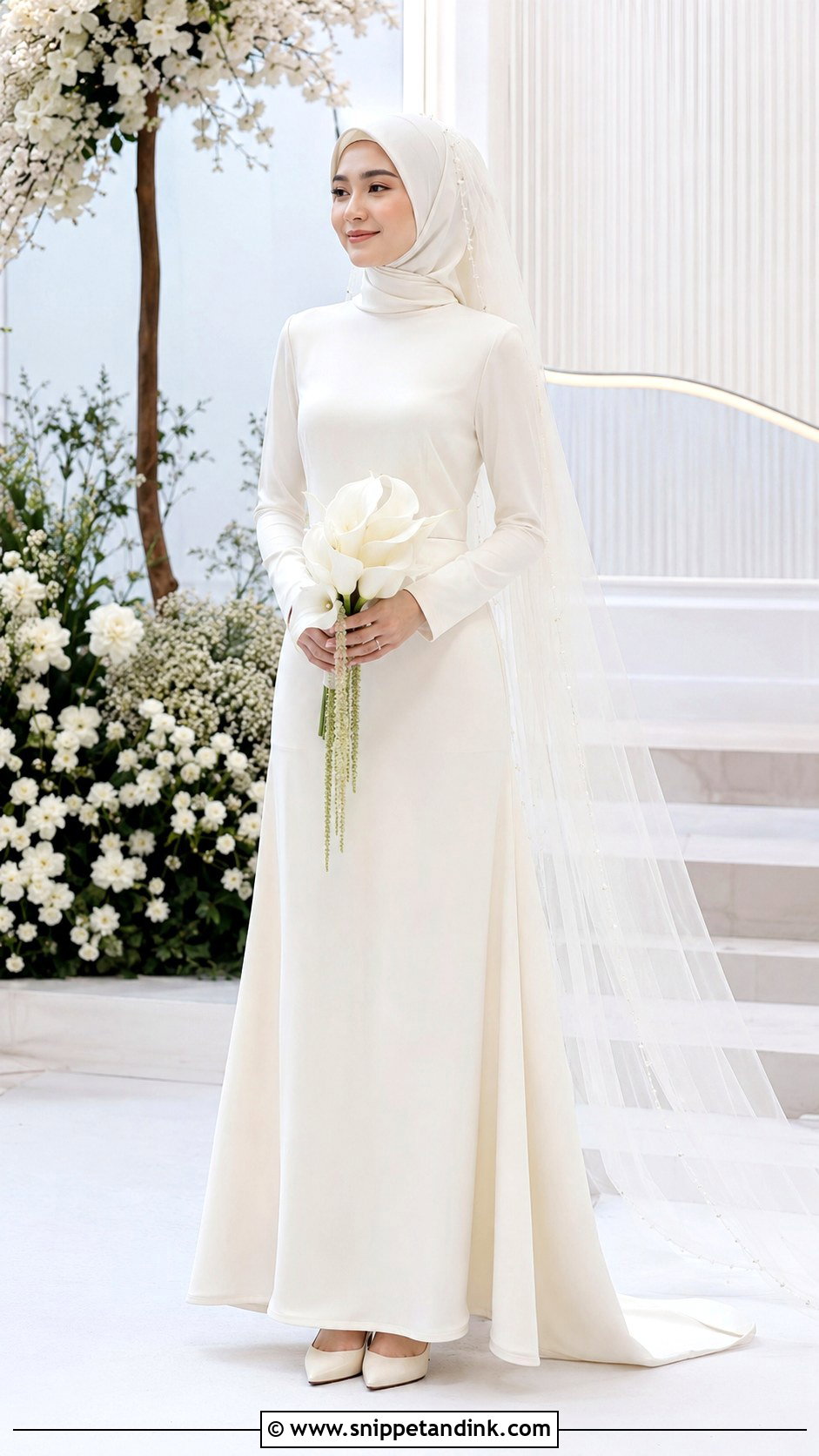 Minimalist Crepe Wedding Dress Hijab - Snippet and Ink - 20 Malaysia Wedding Dress Hijab Ideas