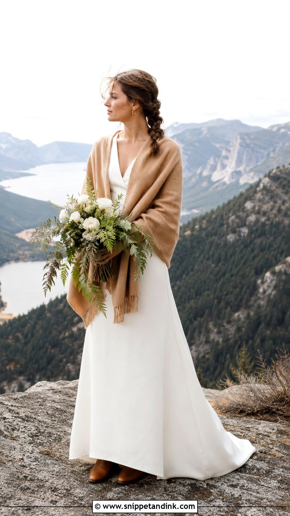 Minimalist Crepe Wedding Dress With A Wool Wrap - Snippet and Ink - 20 Granola Wedding Dress Ideas