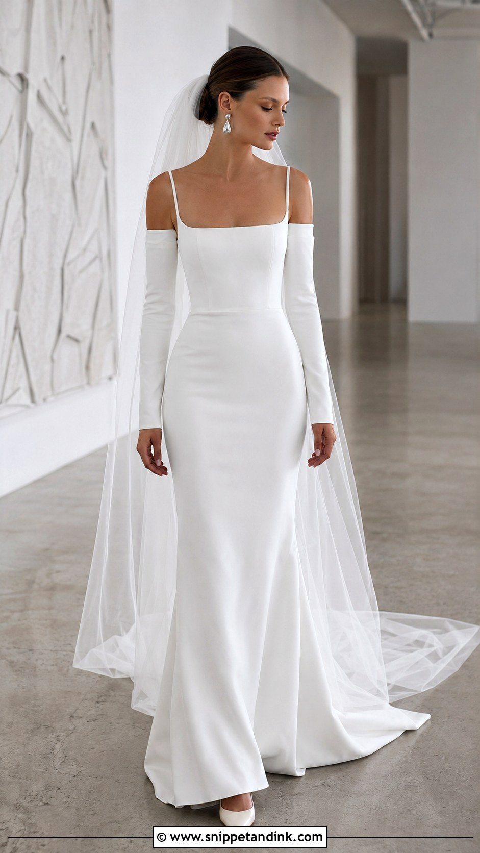 Minimalist Crepe Wedding Dress With Detachable Sleeves - Snippet and Ink - 20 Wedding Dress with Detachable Sleeves