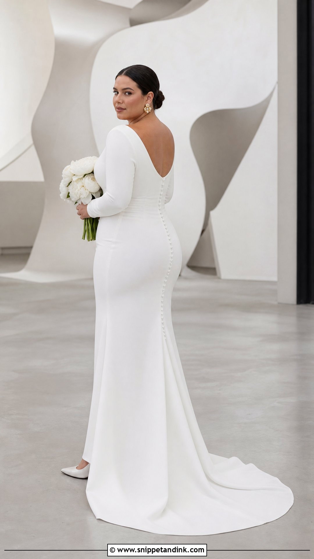 Minimalist Crepe Wedding Dress With Fitted Sleeves - Snippet and Ink - 20 Wedding Dress for Big Arms Ideas
