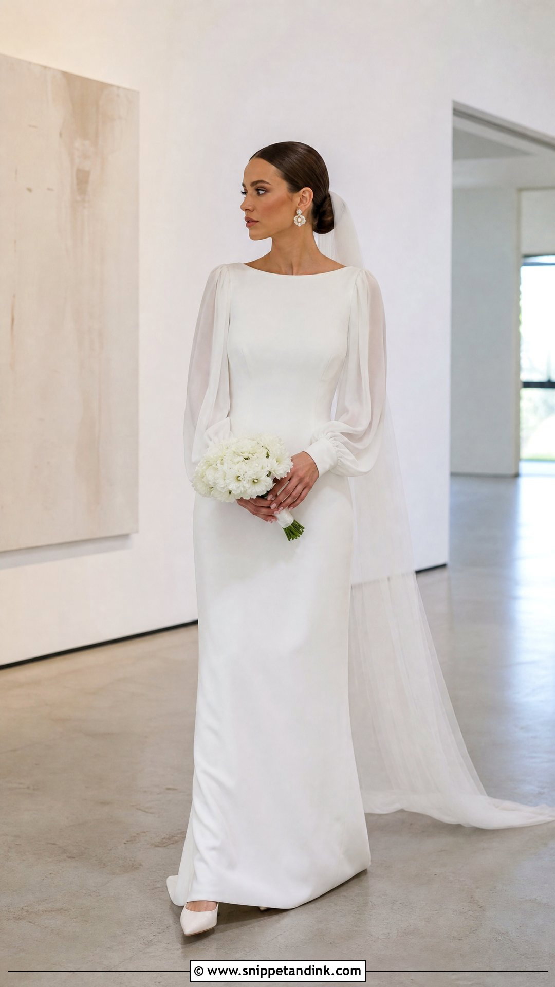 Minimalist Crepe Wedding Dress With Flowy Sleeves - Snippet and Ink - 20 Wedding Dresses Flowy Sleeves