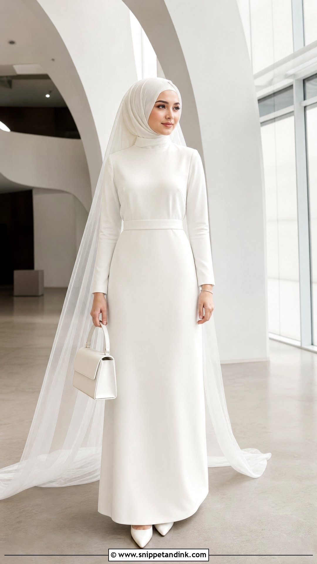 Minimalist Crepe Wedding Dress With Hijab - Snippet and Ink - 20 Wedding Dresses with Hijab