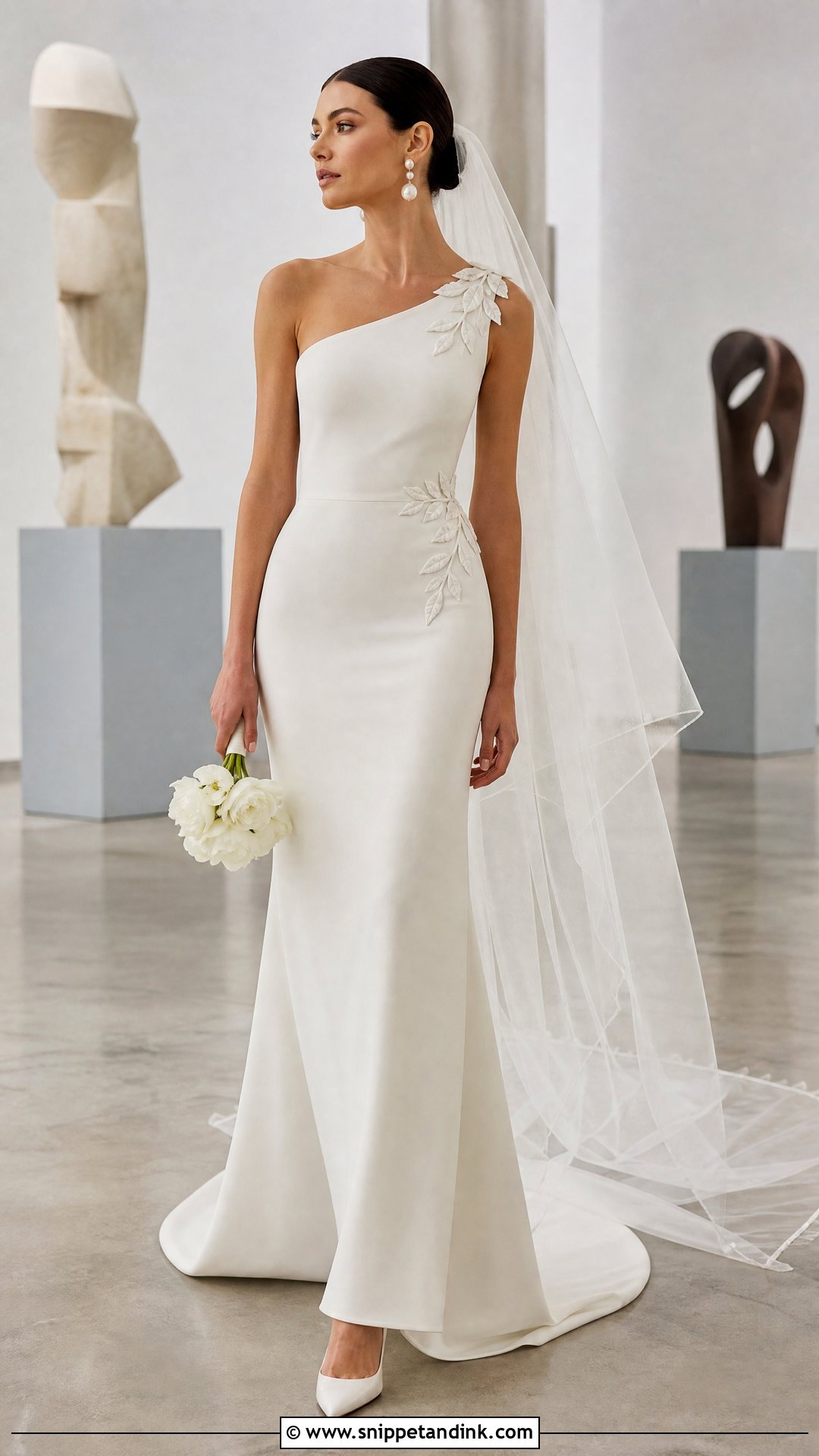 Minimalist Crepe Wedding Dress With Leaves - Snippet and Ink - 20 Wedding Dress Leaves Ideas