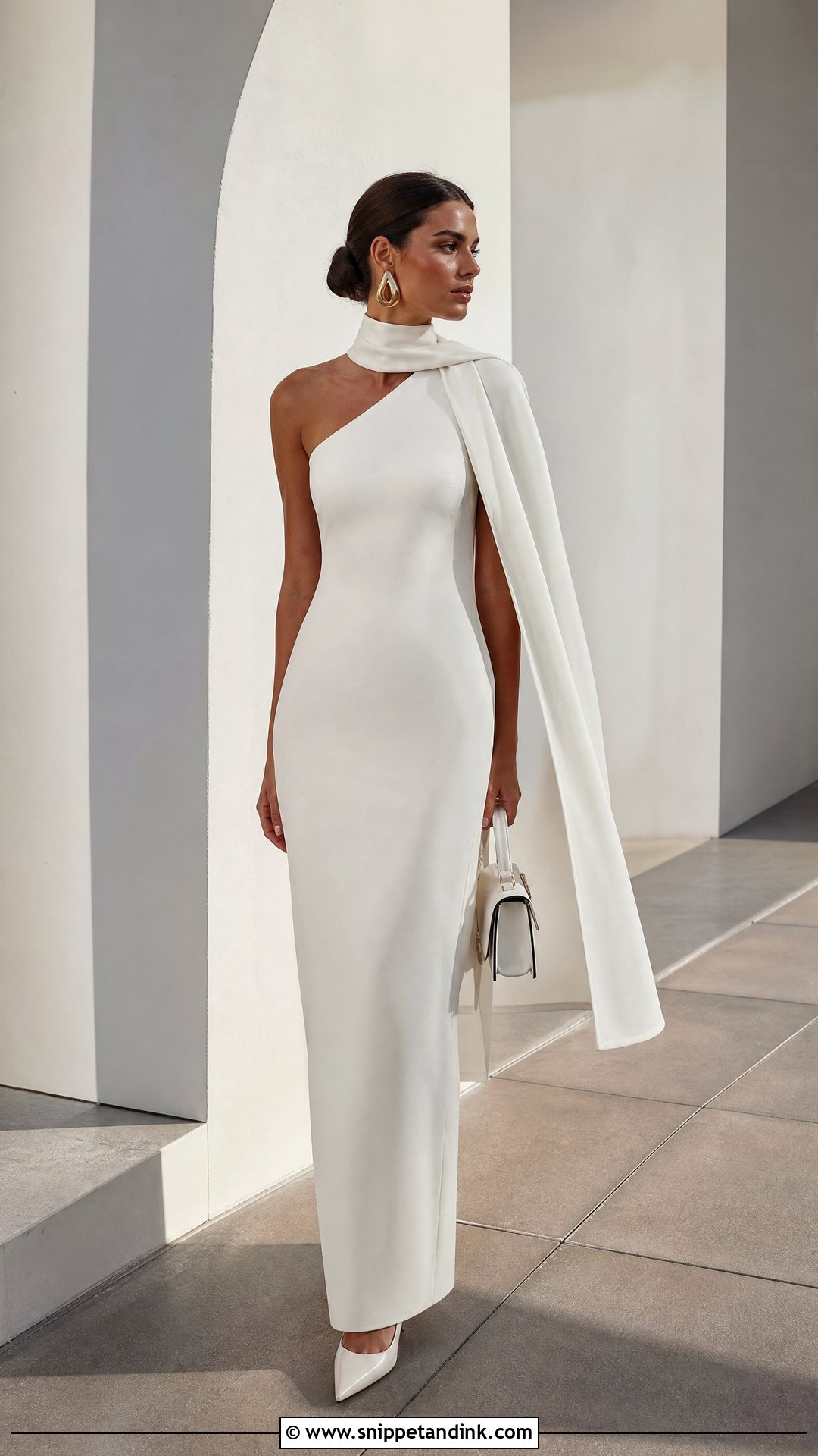 Minimalist Crepe Wedding Dress With Neck Scarf - Snippet and Ink - 20 Wedding Dresses with Neck Scarf