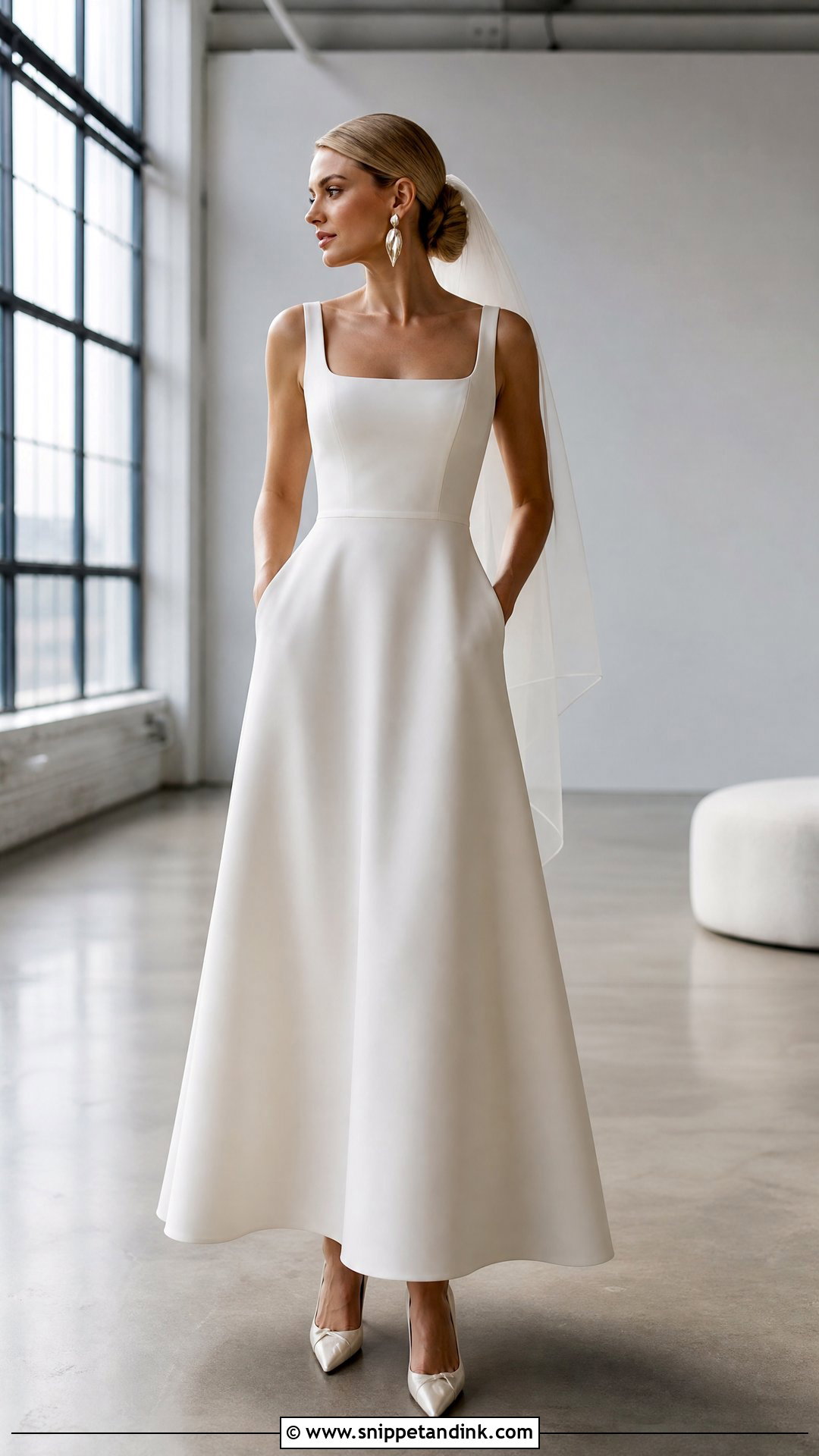 Minimalist Crepe Wedding Dress With Pockets - Snippet and Ink - 20 Wedding Dresses with Pockets