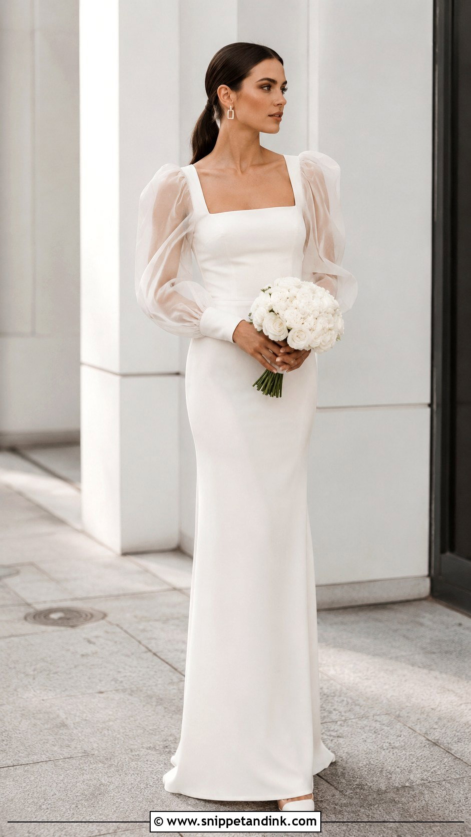 Minimalist Crepe Wedding Dress With Puffy Sleeves - Snippet and Ink - 20 Wedding Dress with Puffy Sleeves